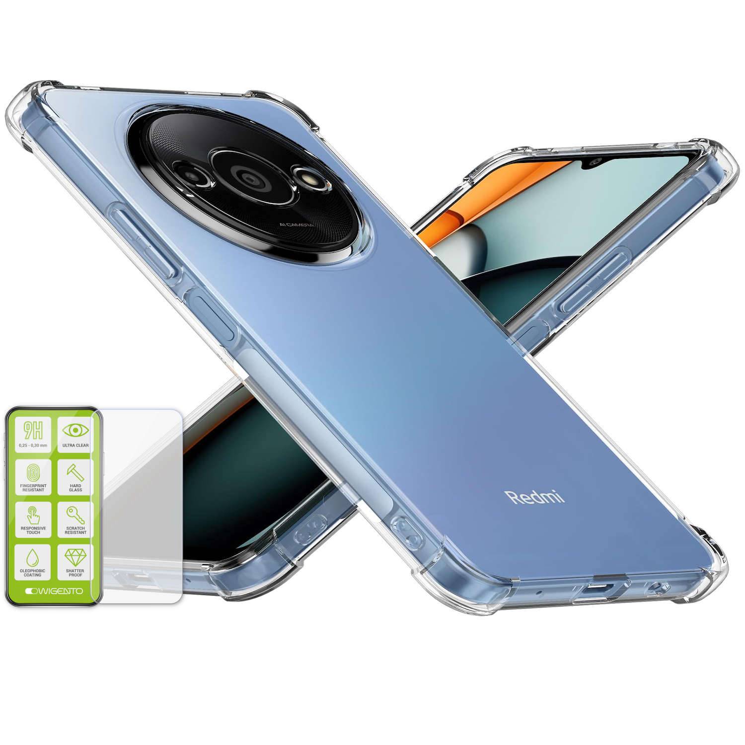 Für Xiaomi Redmi A3 Schock TPU Silikon Schutz Hülle + H9 Hart Glas