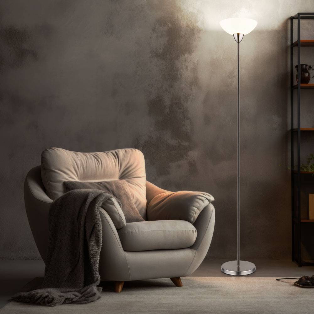 Stehleuchte nickel matt Deckenfluter Glasschirm opal Stehlampe Wohnzimmerleuchte, Metall, App Steuerung CCT dimmbar, Smart RGB LED 8,5W 806Lm, DxH