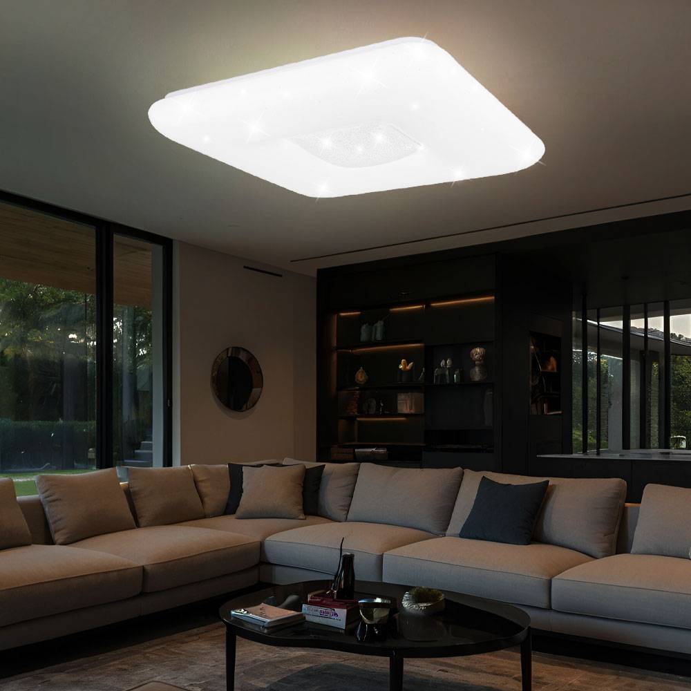 Smart Deckenleuchte mit Fernbedienung Deckenlampe Sterneneffekt dimmbar Tageslichtleuchte Kristalle, App Sprachsteuerung, CCT, 1x LED 48W 1x RGB 6W