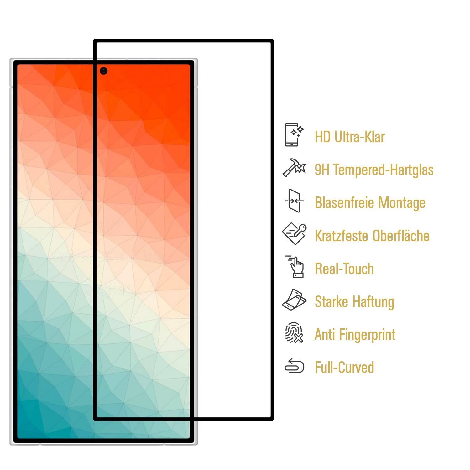 5x 9H Panzerglas für Samsung Galaxy S24 Ultra FULL COVER 3D KLAR Displayschutz Schutzglas Schutzfolie ECHTES TEMPERED GLASS Panzerfolie
