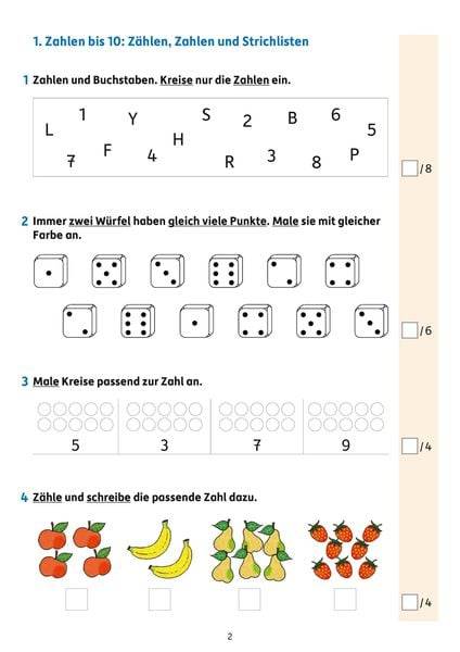 Übungsheft mit Tests in Mathe 1. Klasse