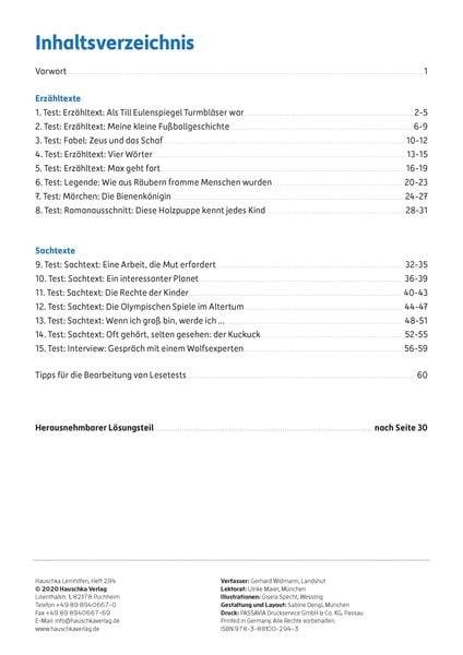 Übungsheft mit Lesetests in Deutsch 4. Klasse