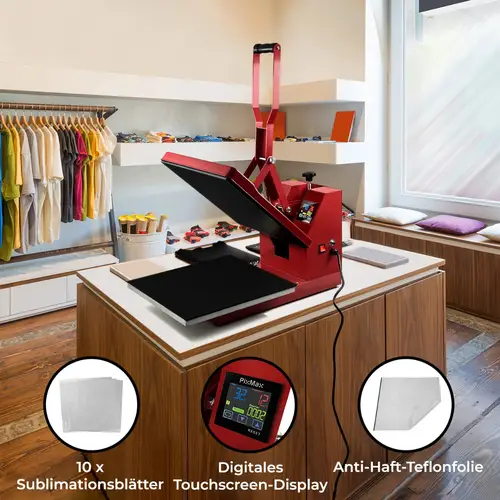 PixMax Transferpresse 38 x 38cm, Teflonmatte & Sublimationspapier PixMax Transferpresse 38 x 38cm, Teflonmatte & Sublimationspapier