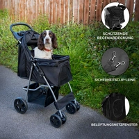 Haustierwagen mit Regenabdeckung - Schwarz Haustierwagen mit Regenabdeckung - Schwarz