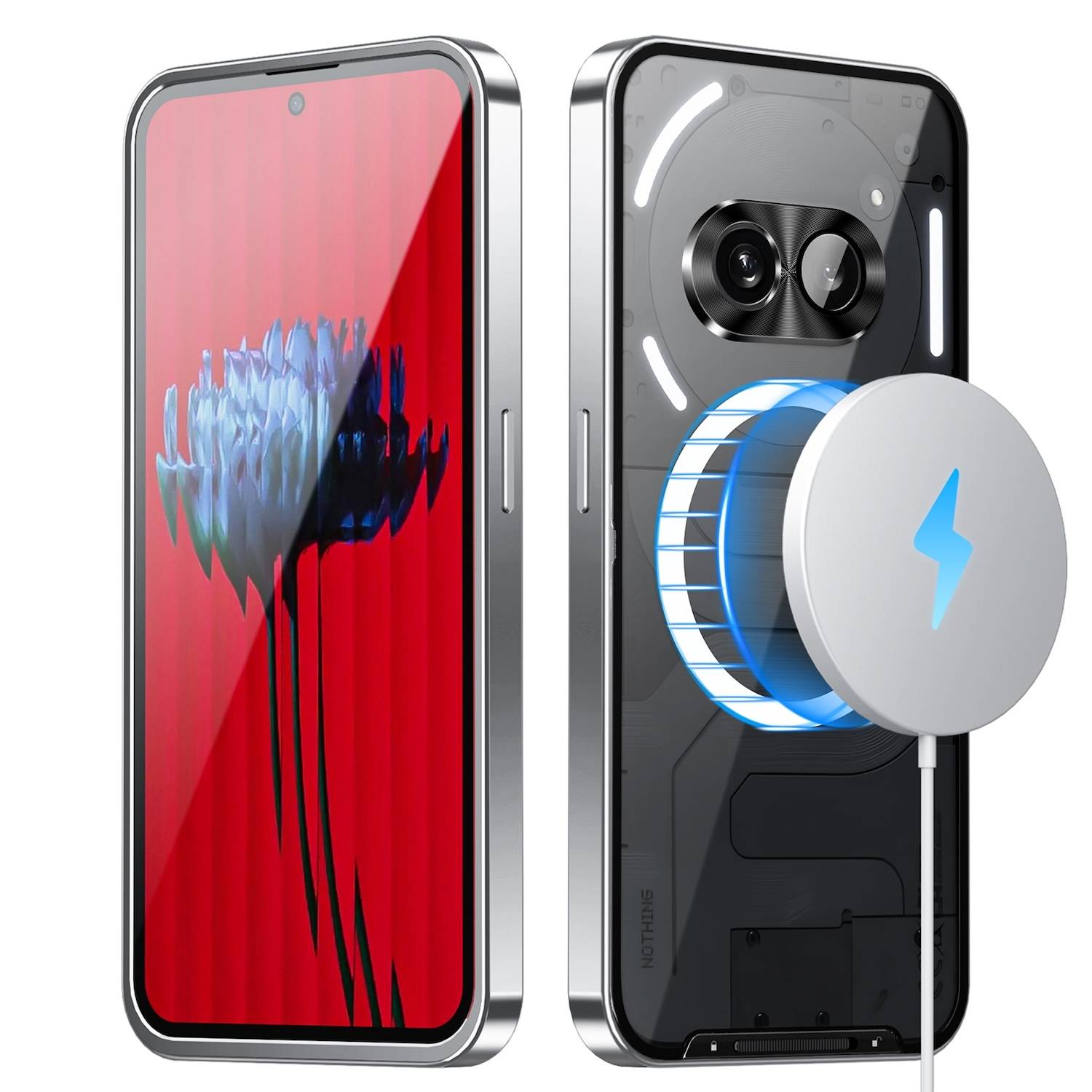 Für Nothing Phone 2a / Plus Magsafe Metall Schutz Tasche Hülle Silber