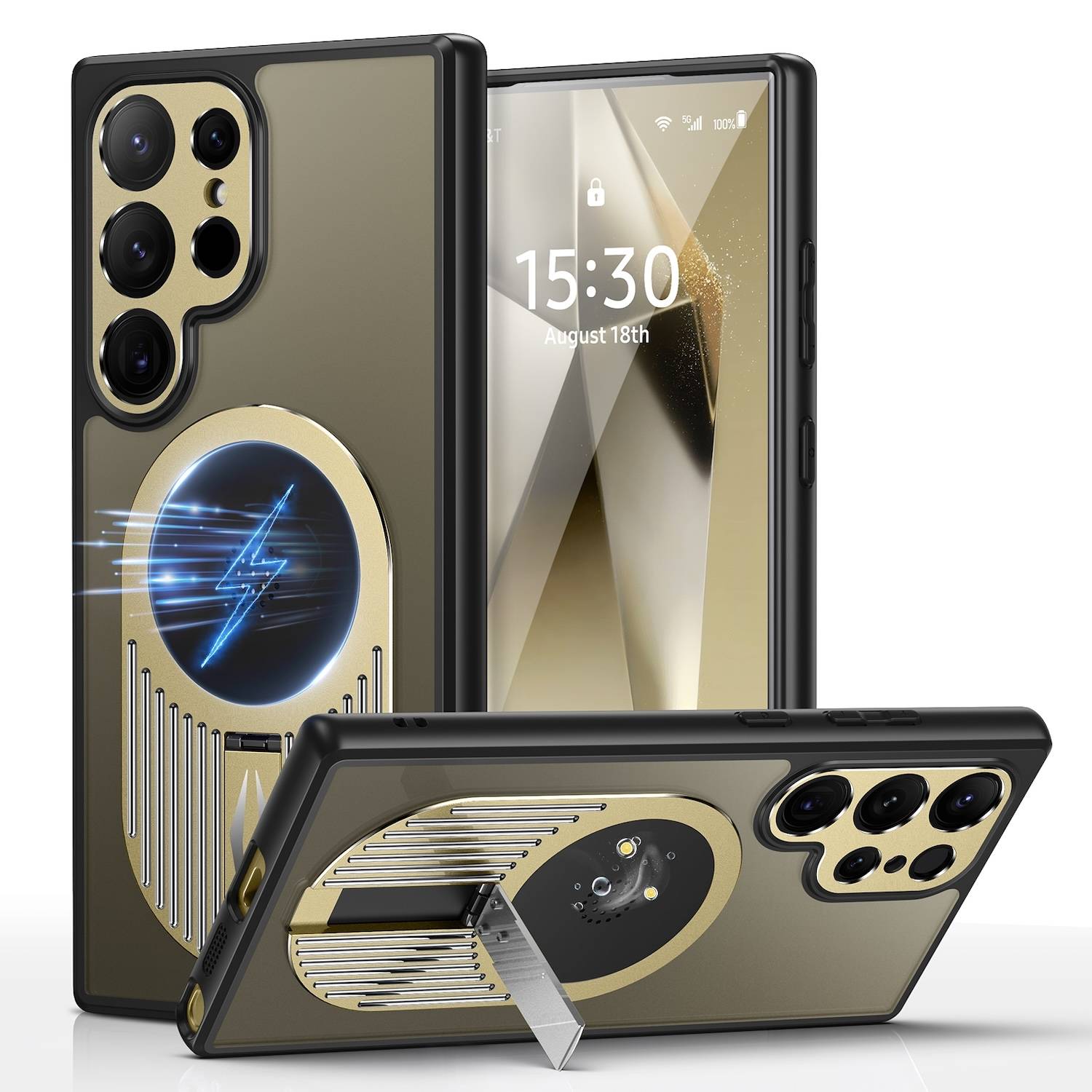 Für Samsung Galaxy S24 Ultra MagSafe Hitzeableitende Hülle mit Halterung Gold