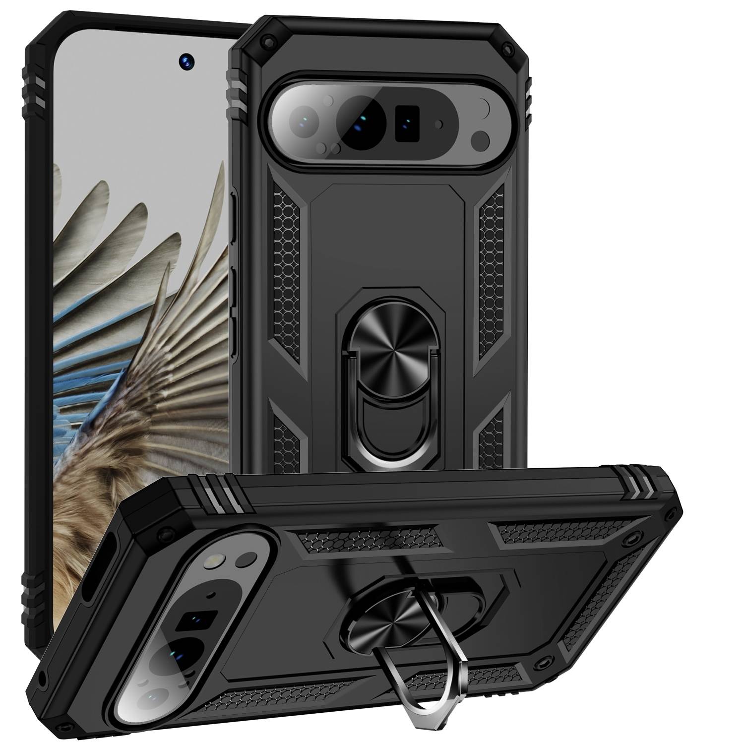 Für Google Pixel 9 Pro XL Armor Magnet Ring TPU Cover Hülle Schwarz