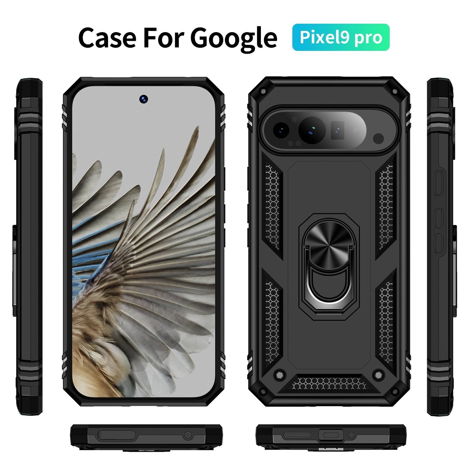 Für Google Pixel 9 Pro XL Armor Magnet Ring TPU Cover Hülle Schwarz