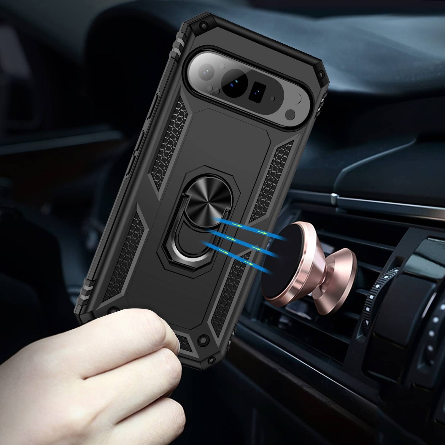 Für Google Pixel 9 Pro XL Armor Magnet Ring TPU Cover Hülle Schwarz