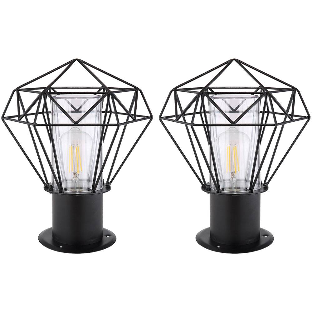 Sockelleuchte Außen Standleuchte Garten schwarz Außenstehleuchte Edelstahl, Industrial Design Gitterschirm, 1x E27, LxH 22,5 x 31,5 cm, 2er Set