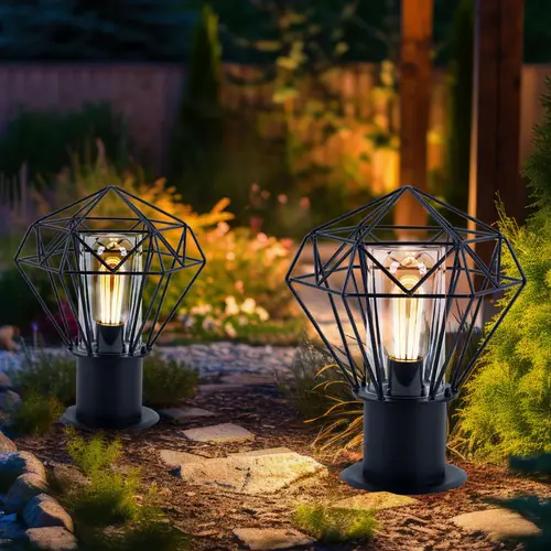 Sockelleuchte Außen Standleuchte Garten schwarz Außenstehleuchte Edelstahl, Industrial Design Gitterschirm, 1x E27, LxH 22,5 x 31,5 cm, 2er Set Sockelleuchte Außen Standleuchte Garten schwarz Außenstehleuchte Edelstahl, Industrial Design Gitterschirm, 1x E27, LxH 22,5 x 31,5 cm, 2er Set