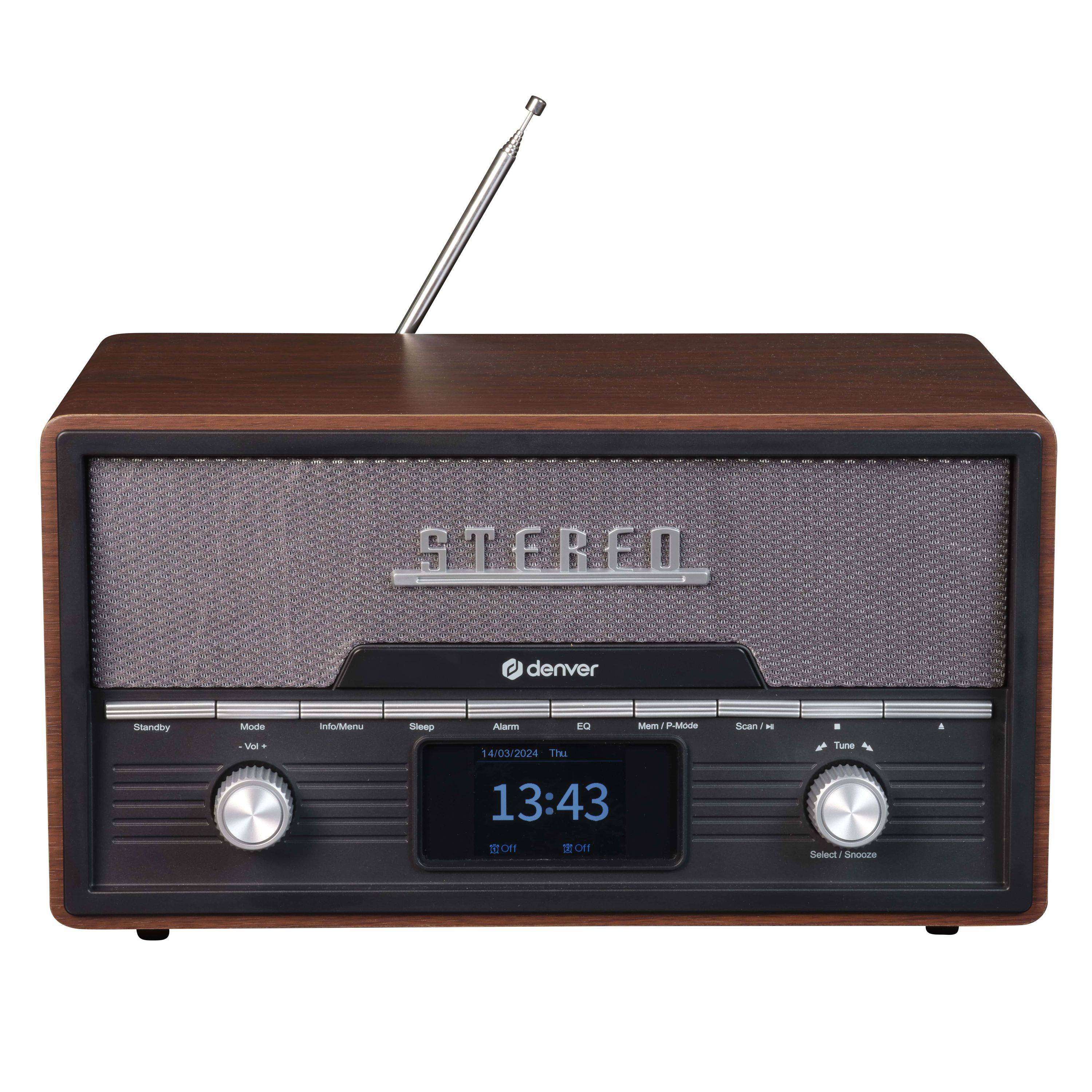 Denver MDA-525 DAB+/FM Retro-System | CD-Player, Bluetooth, und USB-Anschluss | All-in-One Holzkonstruktion, 2x50W | Elegantes Retro Design für