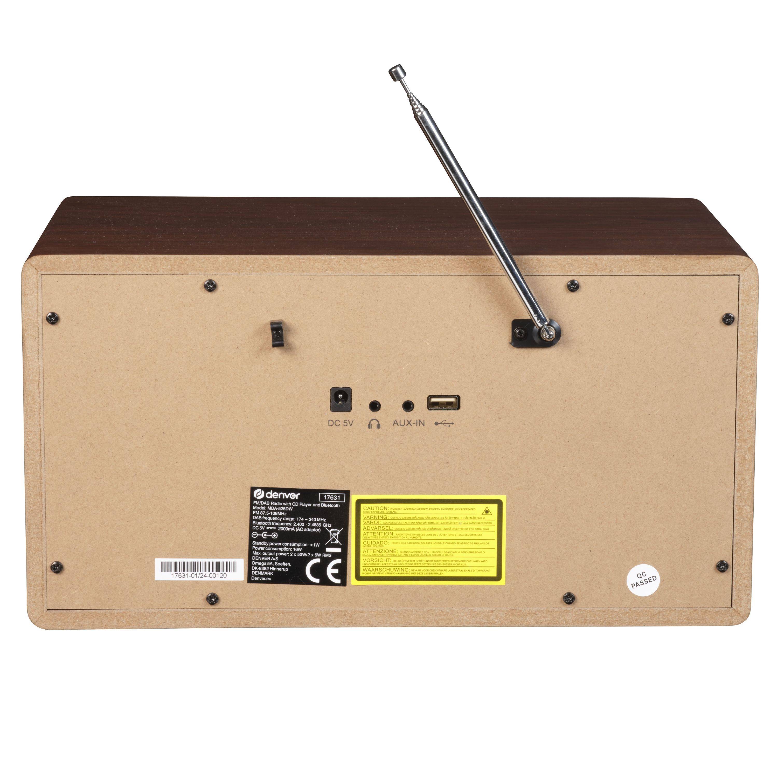 Denver MDA-525 DAB+/FM Retro-System | CD-Player, Bluetooth, und USB-Anschluss | All-in-One Holzkonstruktion, 2x50W | Elegantes Retro Design für
