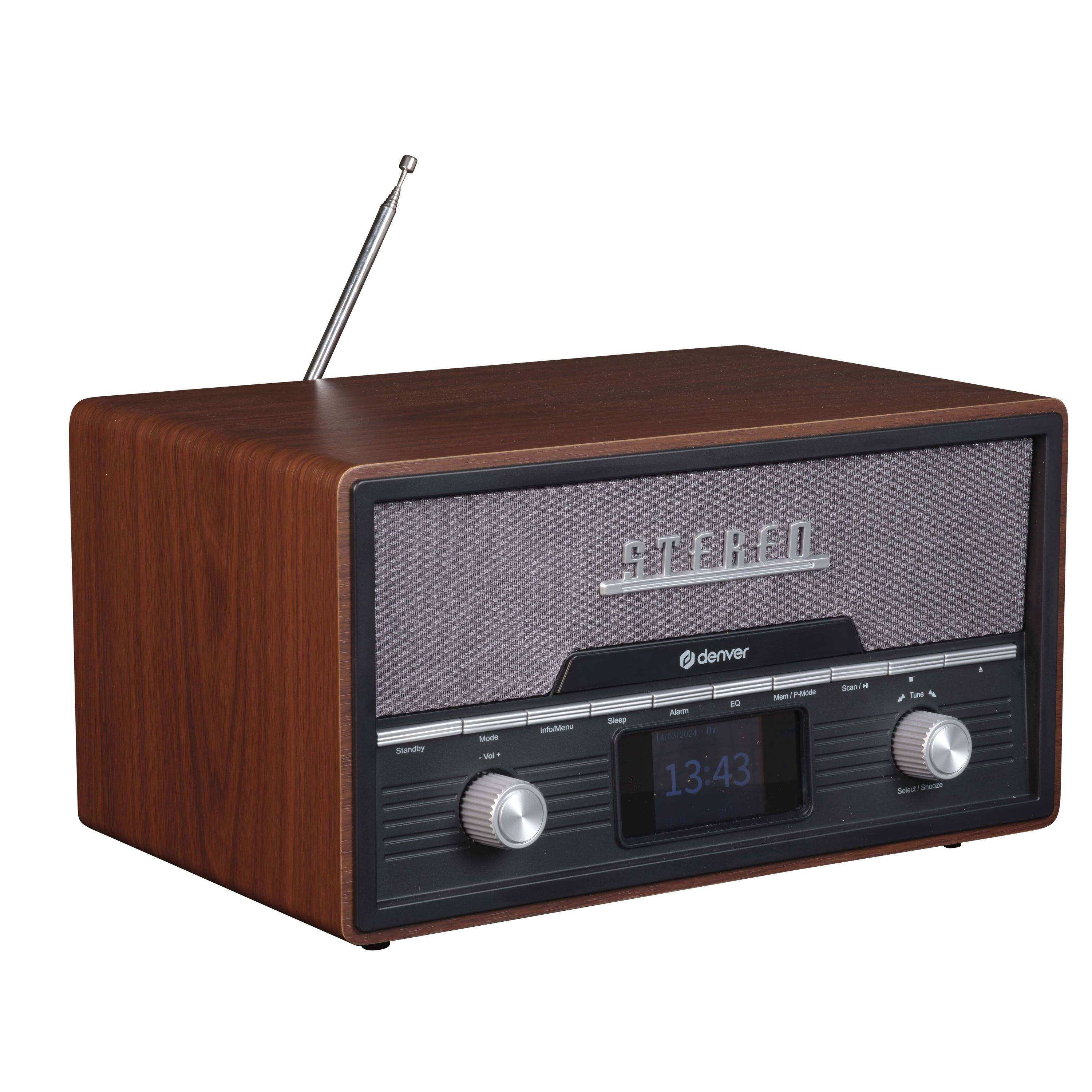 Denver MDA-525 DAB+/FM Retro-System | CD-Player, Bluetooth, und USB-Anschluss | All-in-One Holzkonstruktion, 2x50W | Elegantes Retro Design für