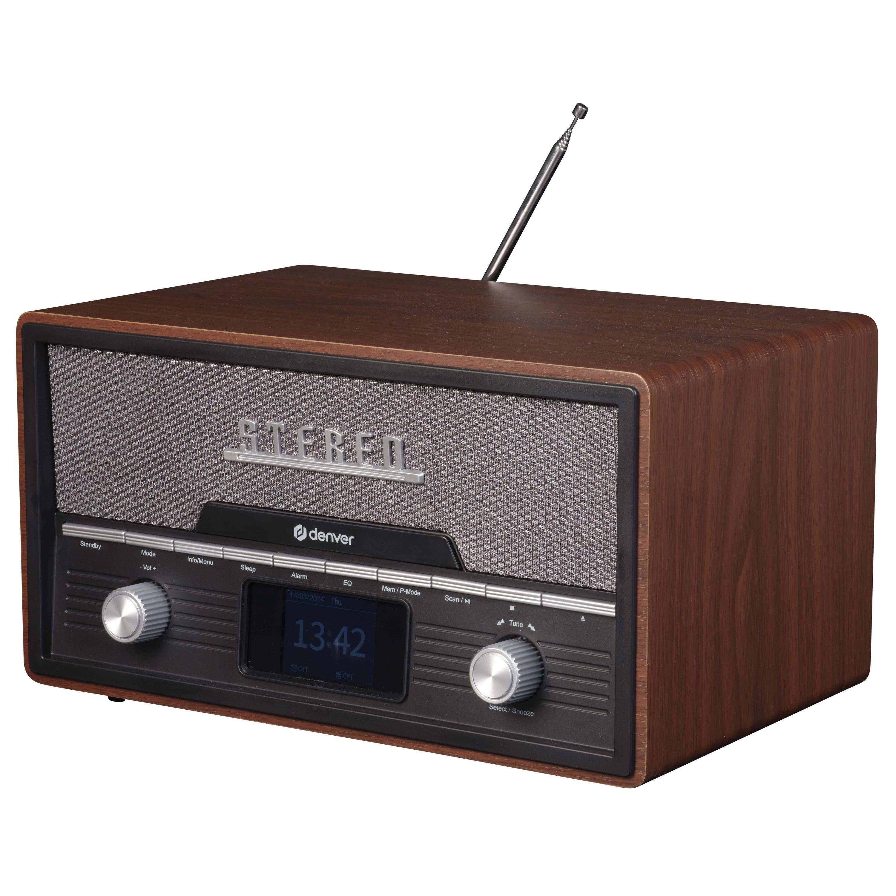 Denver MDA-525 DAB+/FM Retro-System | CD-Player, Bluetooth, und USB-Anschluss | All-in-One Holzkonstruktion, 2x50W | Elegantes Retro Design für