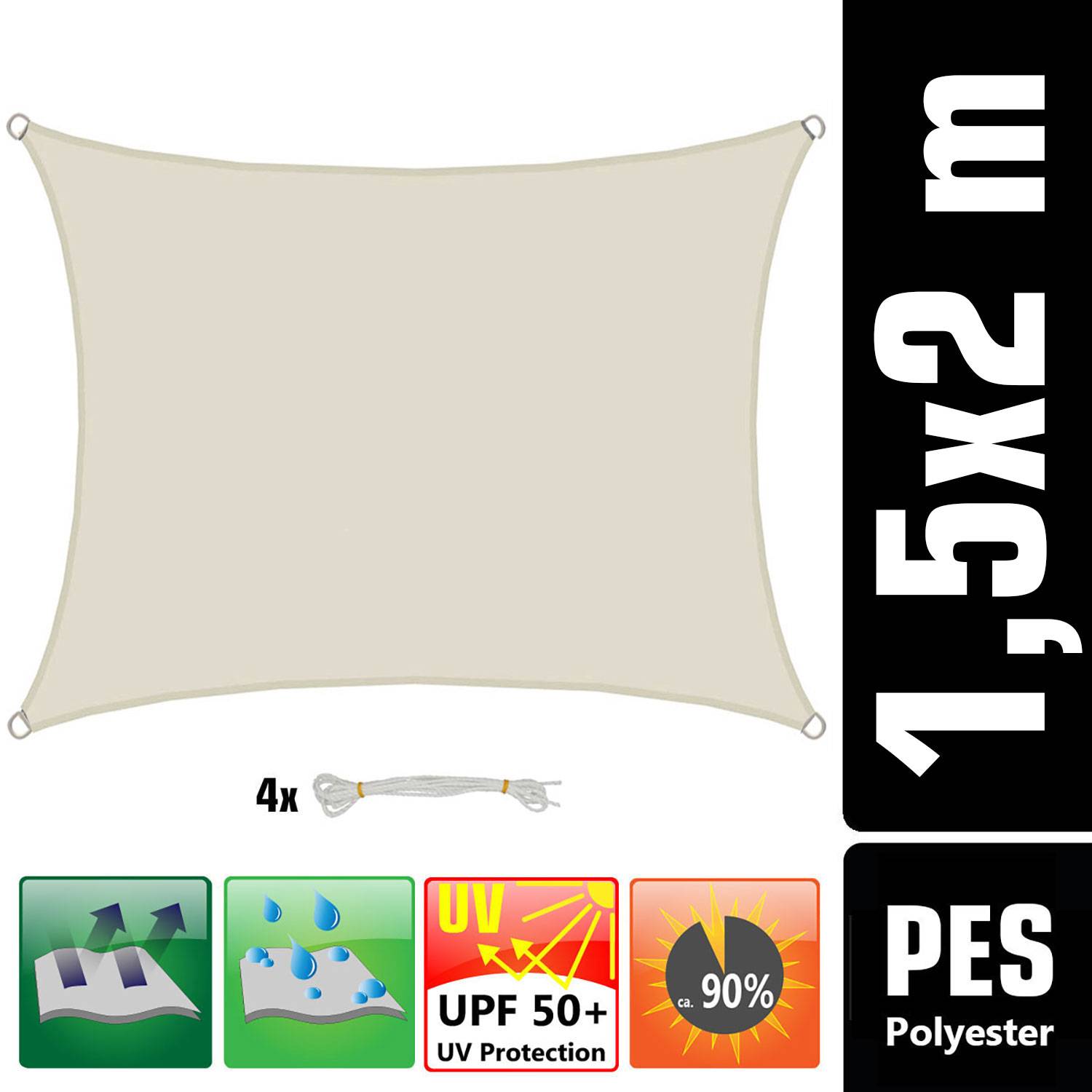 UV Sonnensegel Wasserdicht 1,5 x 2m - Rechteckig - Sonnenschutz Garten Terrasse