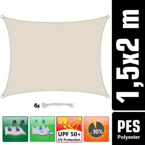 UV Sonnensegel Wasserdicht 1,5 x 2m - Rechteckig - Sonnenschutz Garten Terrasse UV Sonnensegel Wasserdicht 1,5 x 2m - Rechteckig - Sonnenschutz Garten Terrasse
