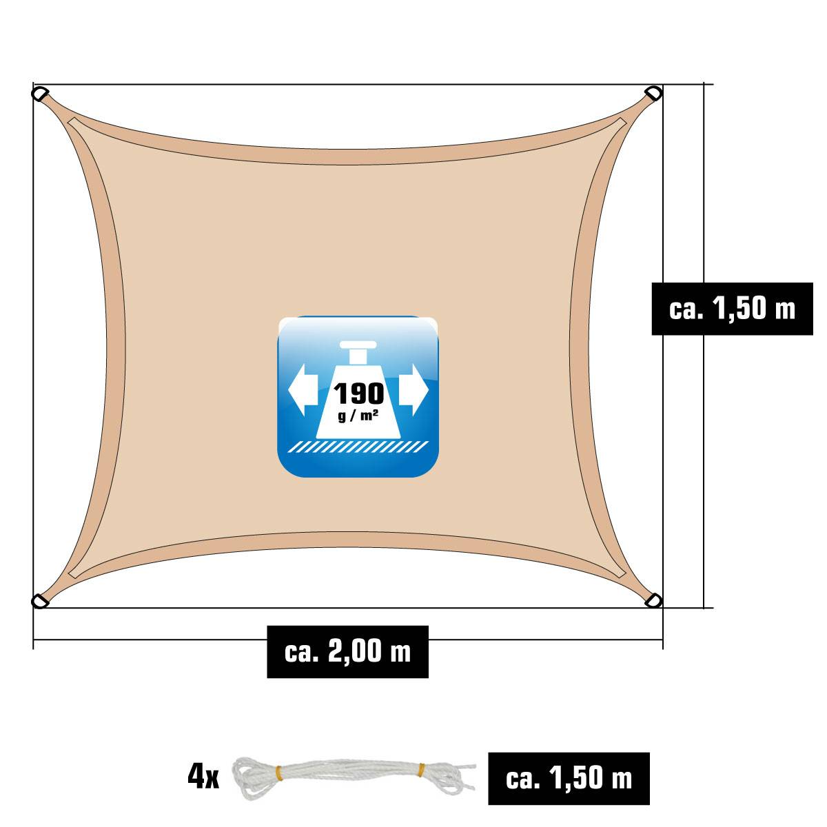 UV Sonnensegel Wasserdicht 1,5 x 2m - Rechteckig - Sonnenschutz Garten Terrasse