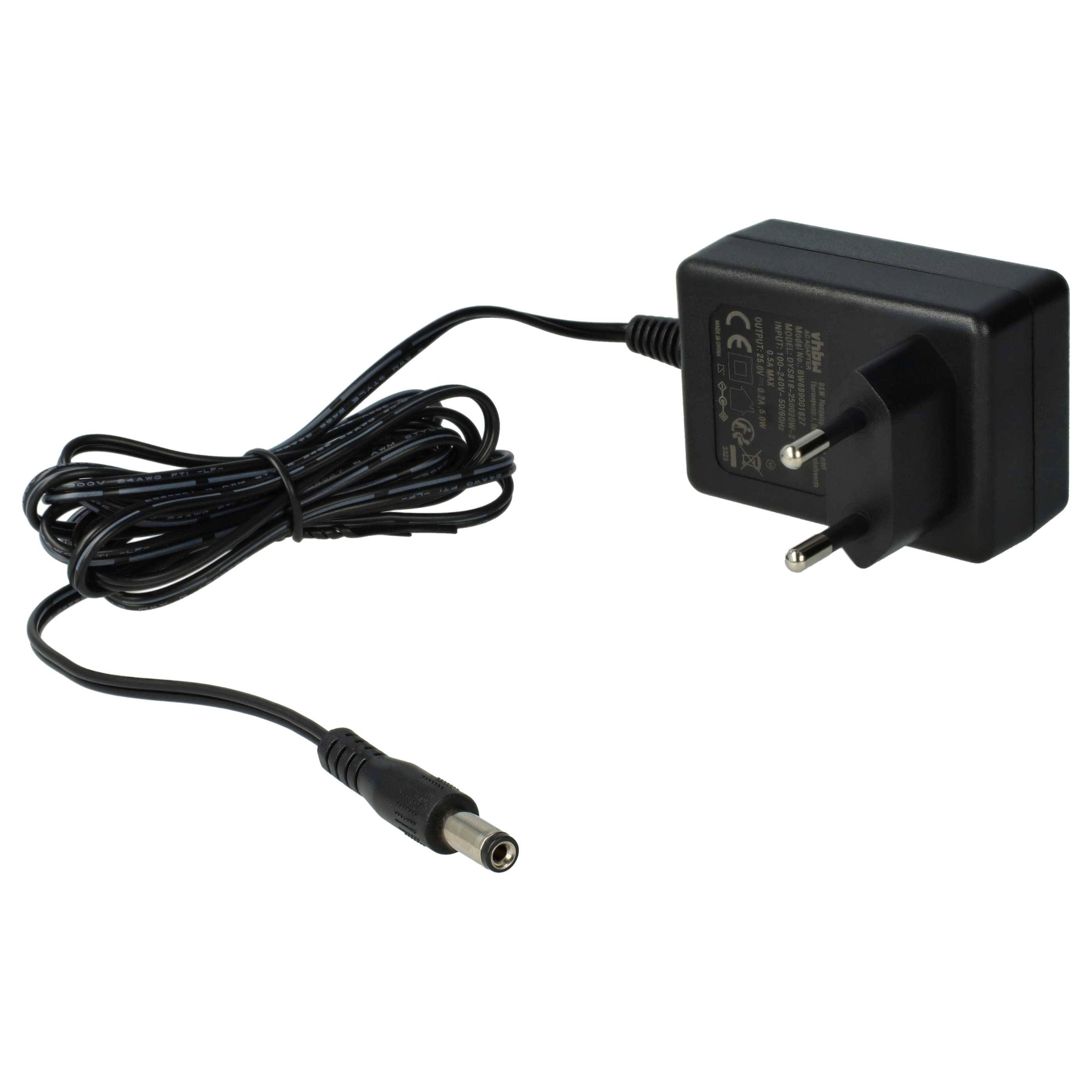 Ein schwarzer Stromadapter für Wechselstrom mit Stecker und Kabel, geeignet für elektronische Geräte, mit einem zweipoligen Stecker und Hohlstecker-Anschluss.