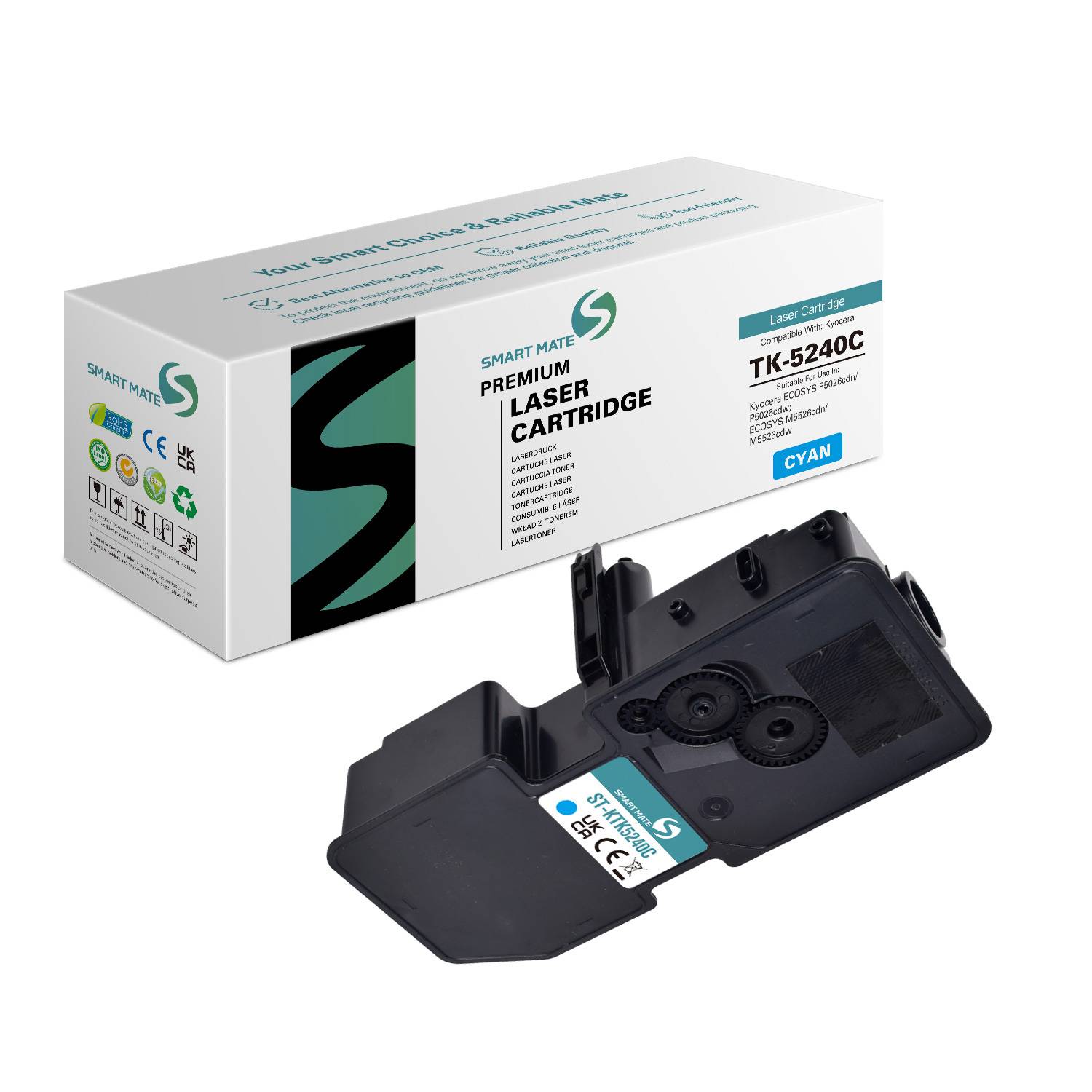 SmartMate wiederaufbereitete Laser Toner Patrone für Kyocera 1T02R7CNL0 (TK-5240C) Cyan