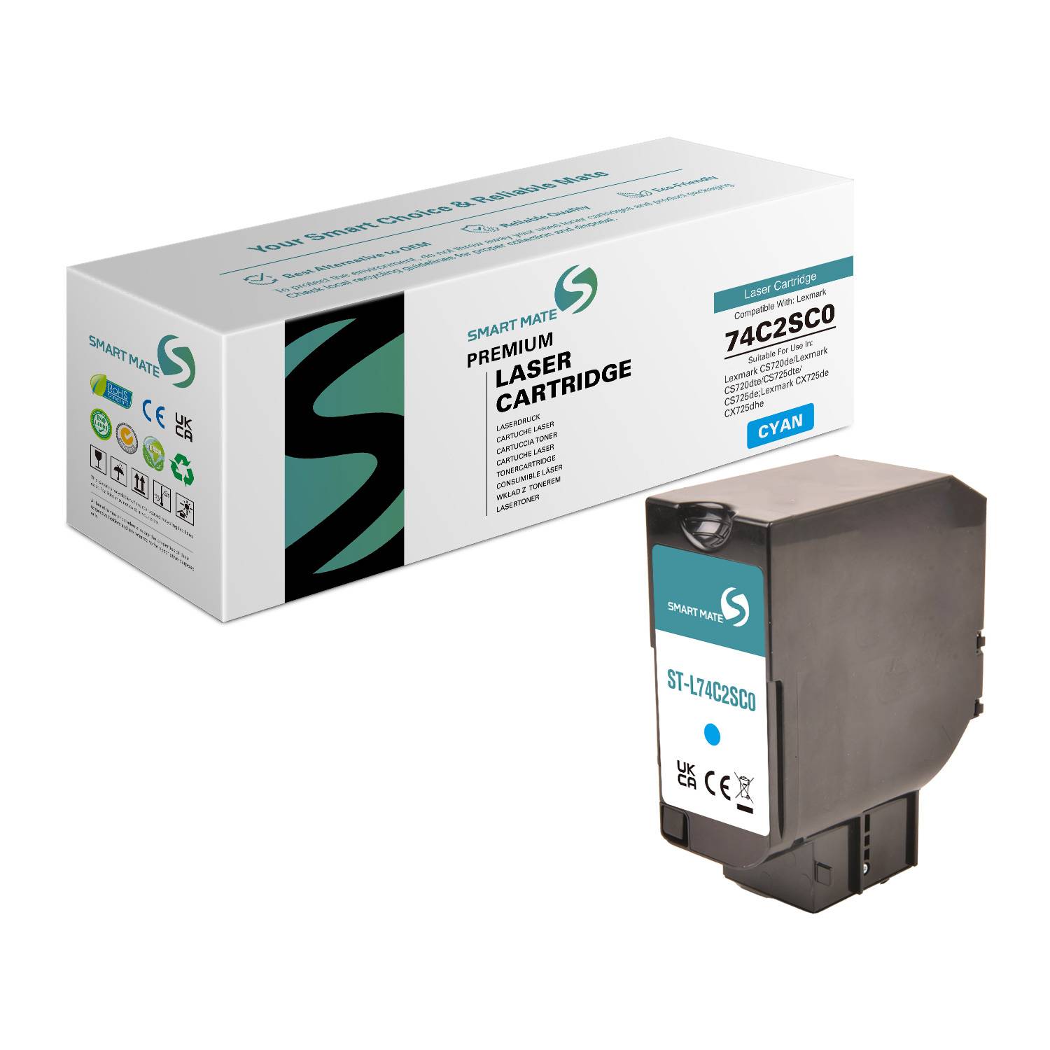 SmartMate wiederaufbereitete Laser Toner Patrone für Lexmark 74C2SC0 Cyan