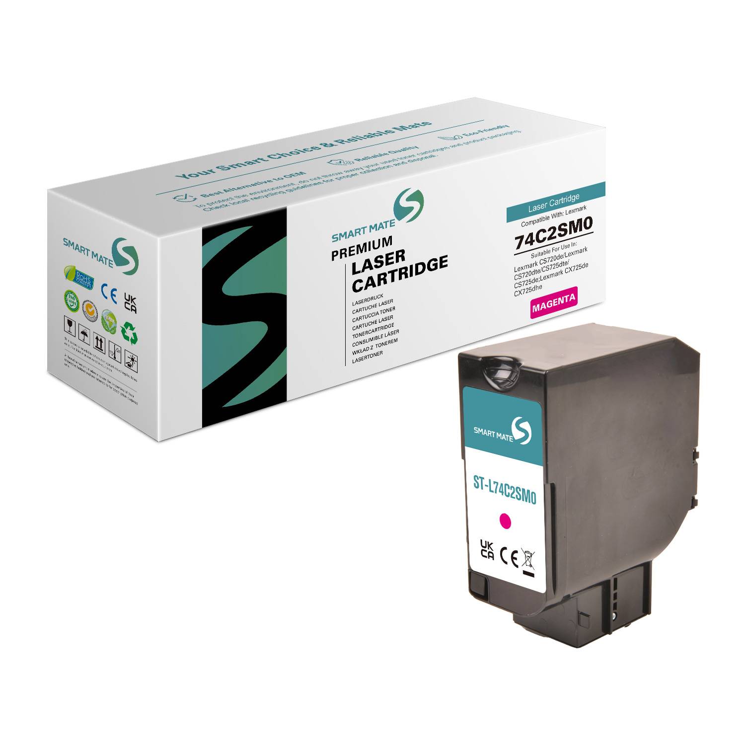 SmartMate wiederaufbereitete Laser Toner Patrone für Lexmark 74C2SM0 Magenta