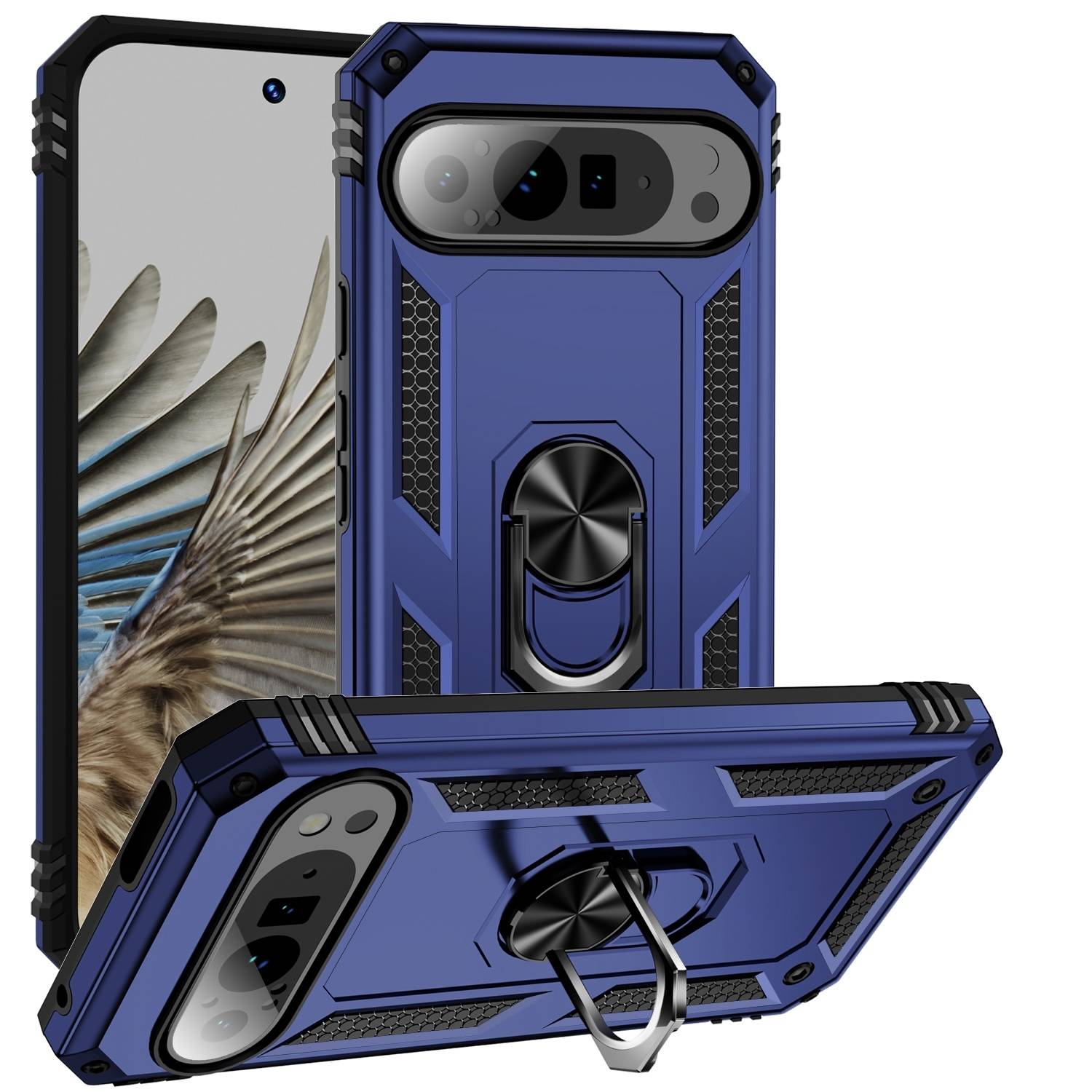 Für Google Pixel 9 Pro XL Armor Magnet Ring TPU Cover Hülle Case Blau