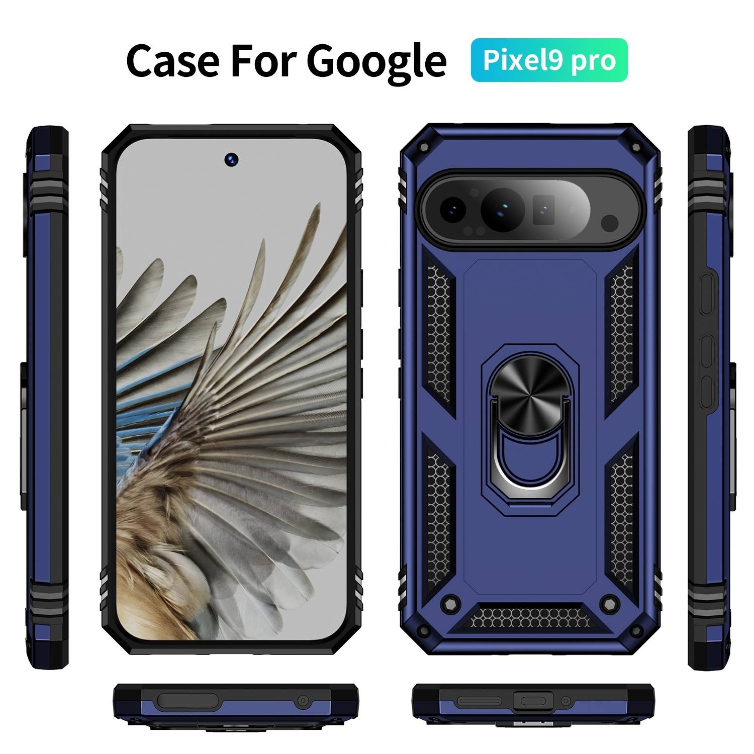 Für Google Pixel 9 Pro XL Armor Magnet Ring TPU Cover Hülle Case Blau
