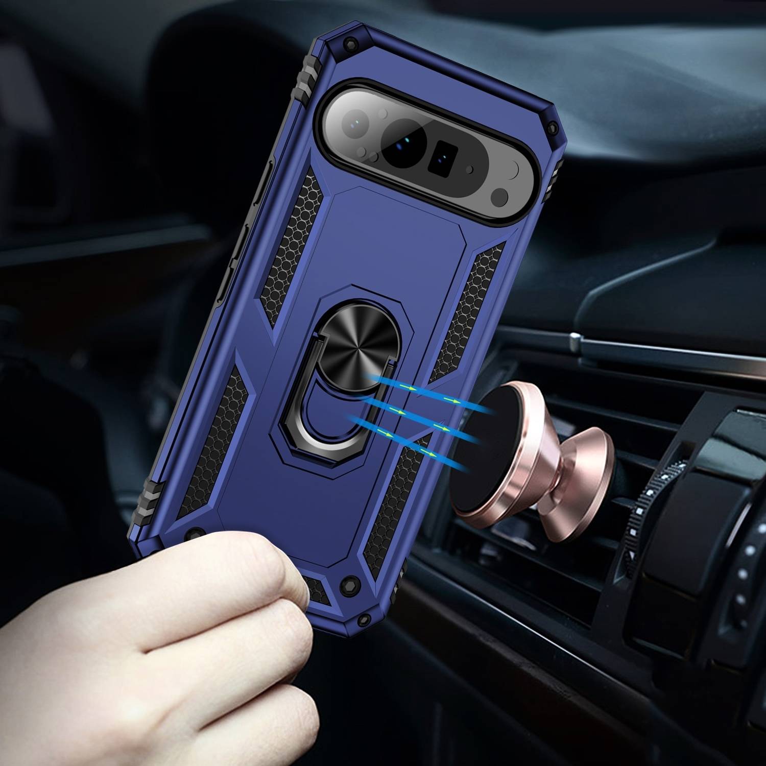 Für Google Pixel 9 Pro XL Armor Magnet Ring TPU Cover Hülle Case Blau