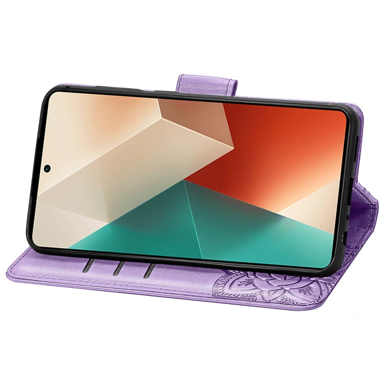 Für Xiaomi Poco M6 Pro 4G / Redmi Note 13 Pro 4G Kunstleder Wallet Handy Tasche Schmetterling Design Schutz Hülle Hell-Lila