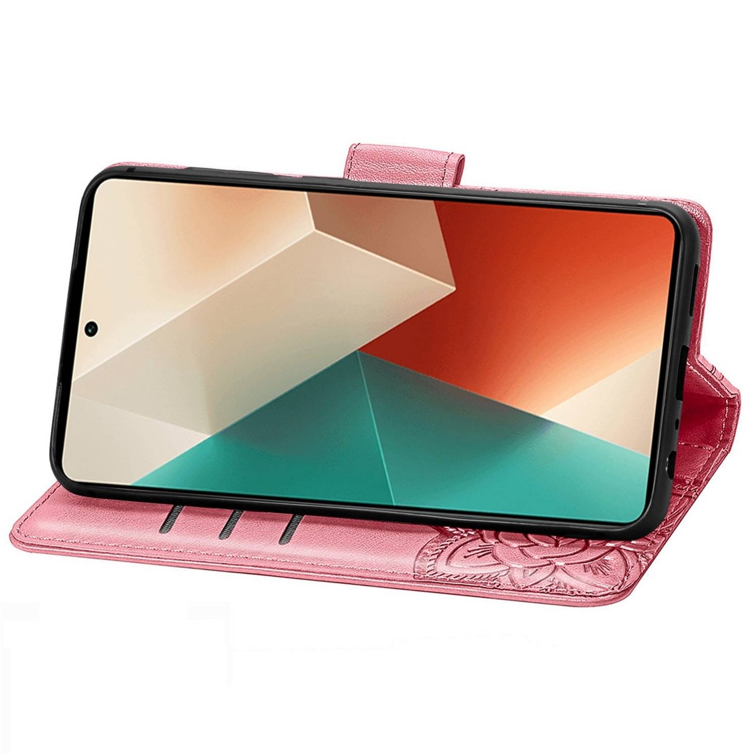 Für Xiaomi Poco M6 Pro 4G / Redmi Note 13 Pro 4G Kunstleder Wallet Handy Tasche Schmetterling Design Schutz Hülle Pink