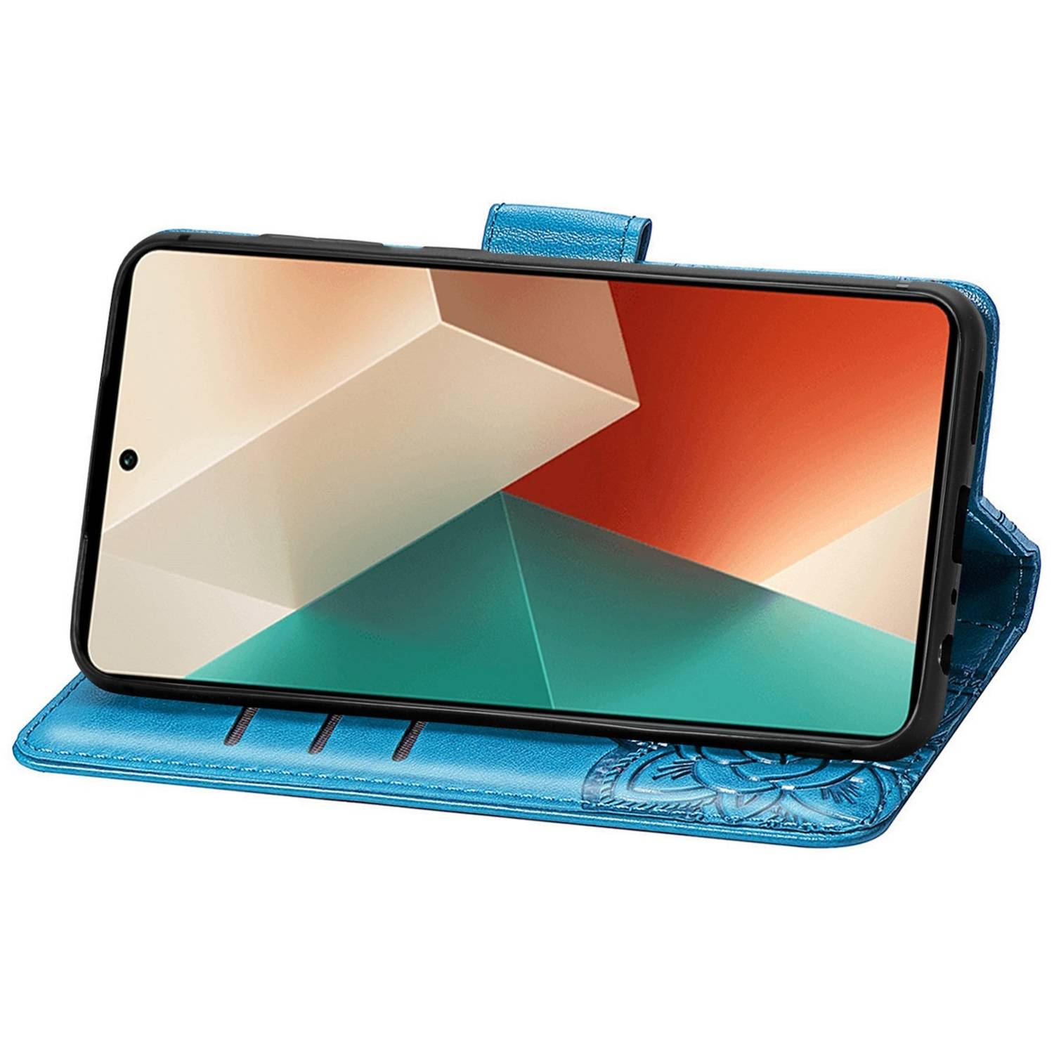 Für Xiaomi Poco M6 Pro 4G / Redmi Note 13 Pro 4G Kunstleder Wallet Handy Tasche Schmetterling Design Schutz Hülle Blau