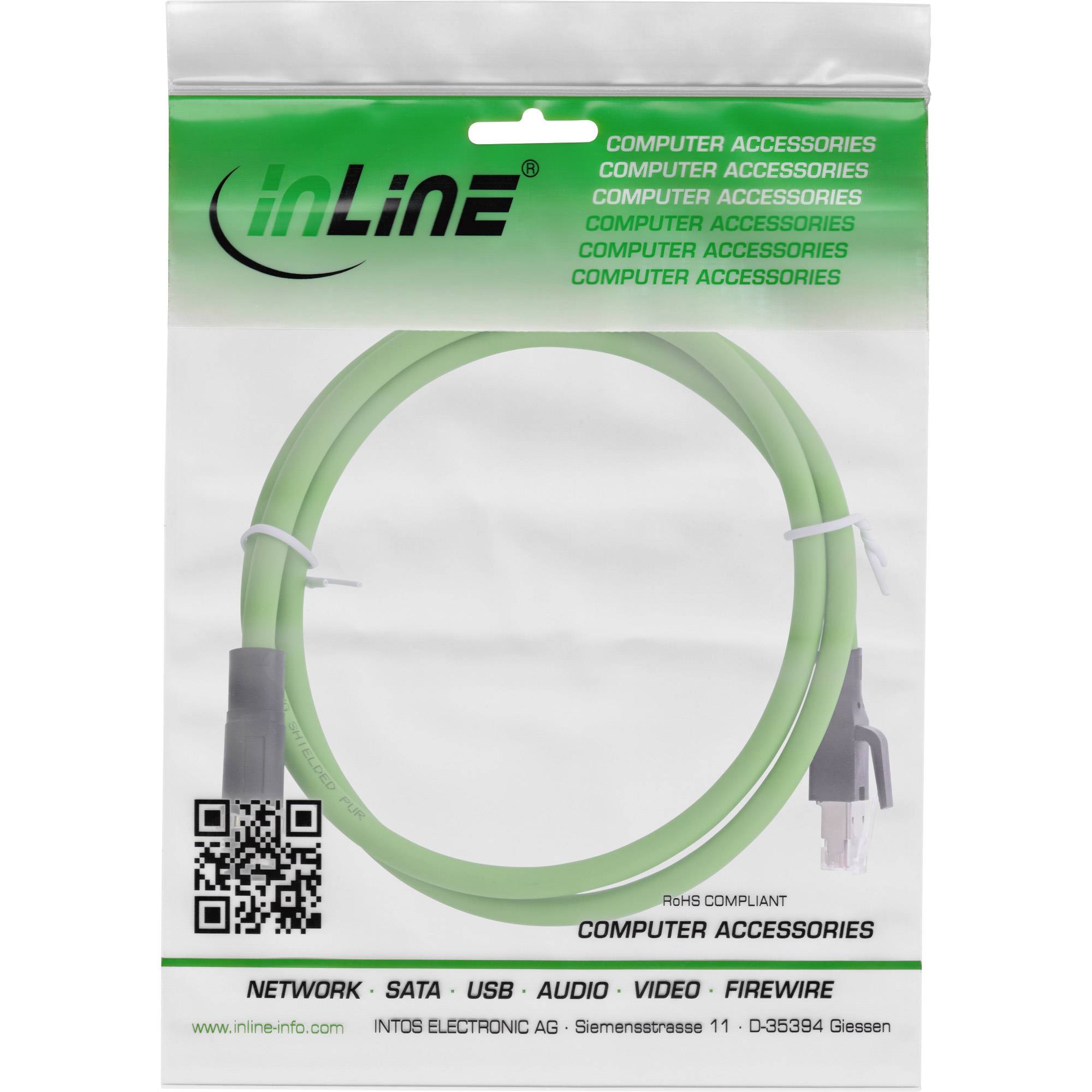INLINE - Industrie Netzwerkkabel - M12 4-pin D-kodiert St. zu RJ45 St. - PUR - 1m