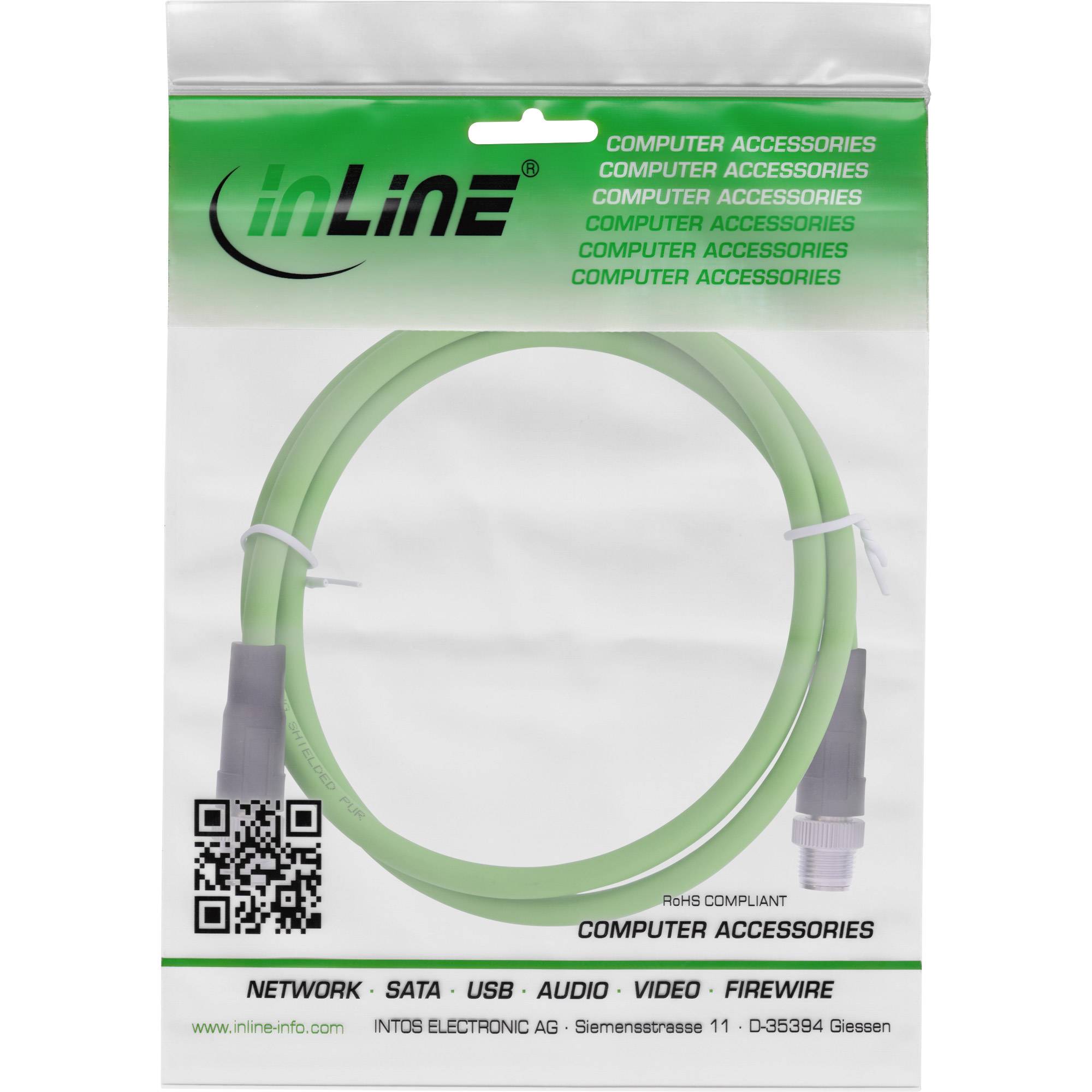 INLINE - Industrie Netzwerkkabel - M12 8-pin X-kodiert St./St. Cat.6A PUR - 15m