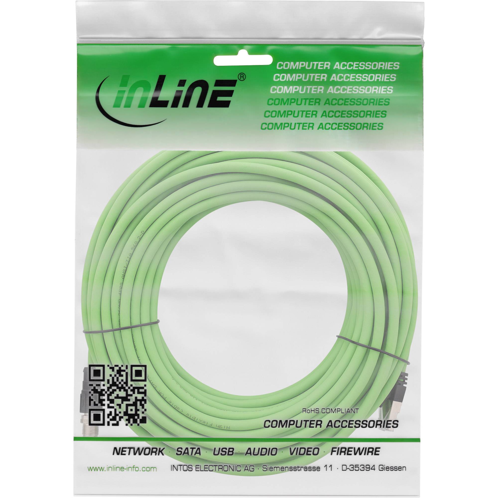 INLINE - Industrie Netzwerkkabel - M12 8-pin X-kodiert St. zu RJ45 St. - Cat.6A 20m