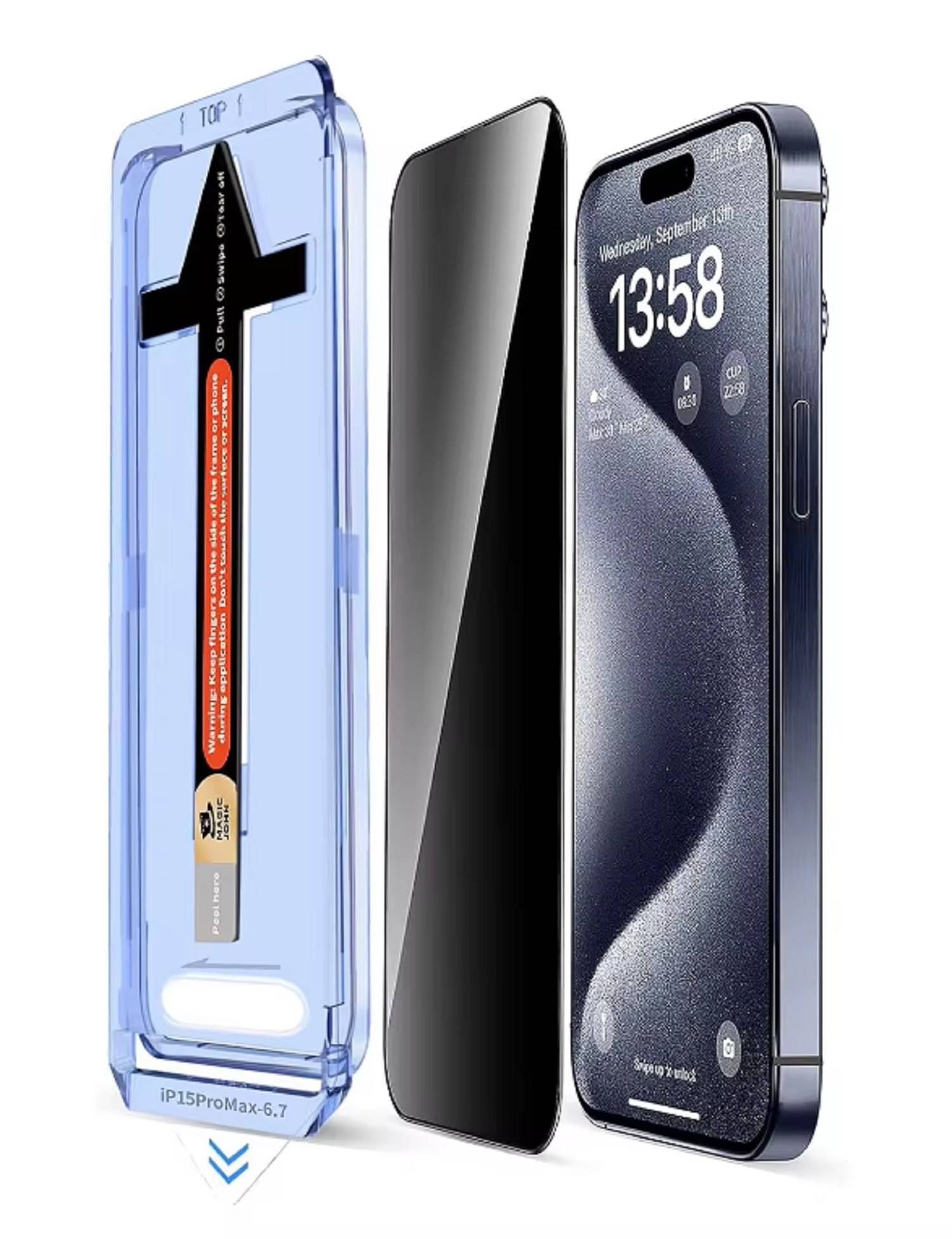2x Blickschutz 9H Panzerglas für iPhone 14 Plus 3D KLAR PRIVACY ANTI-SPY Staubfreie Installation echtes Tempered Panzerhartglas Schutzglas