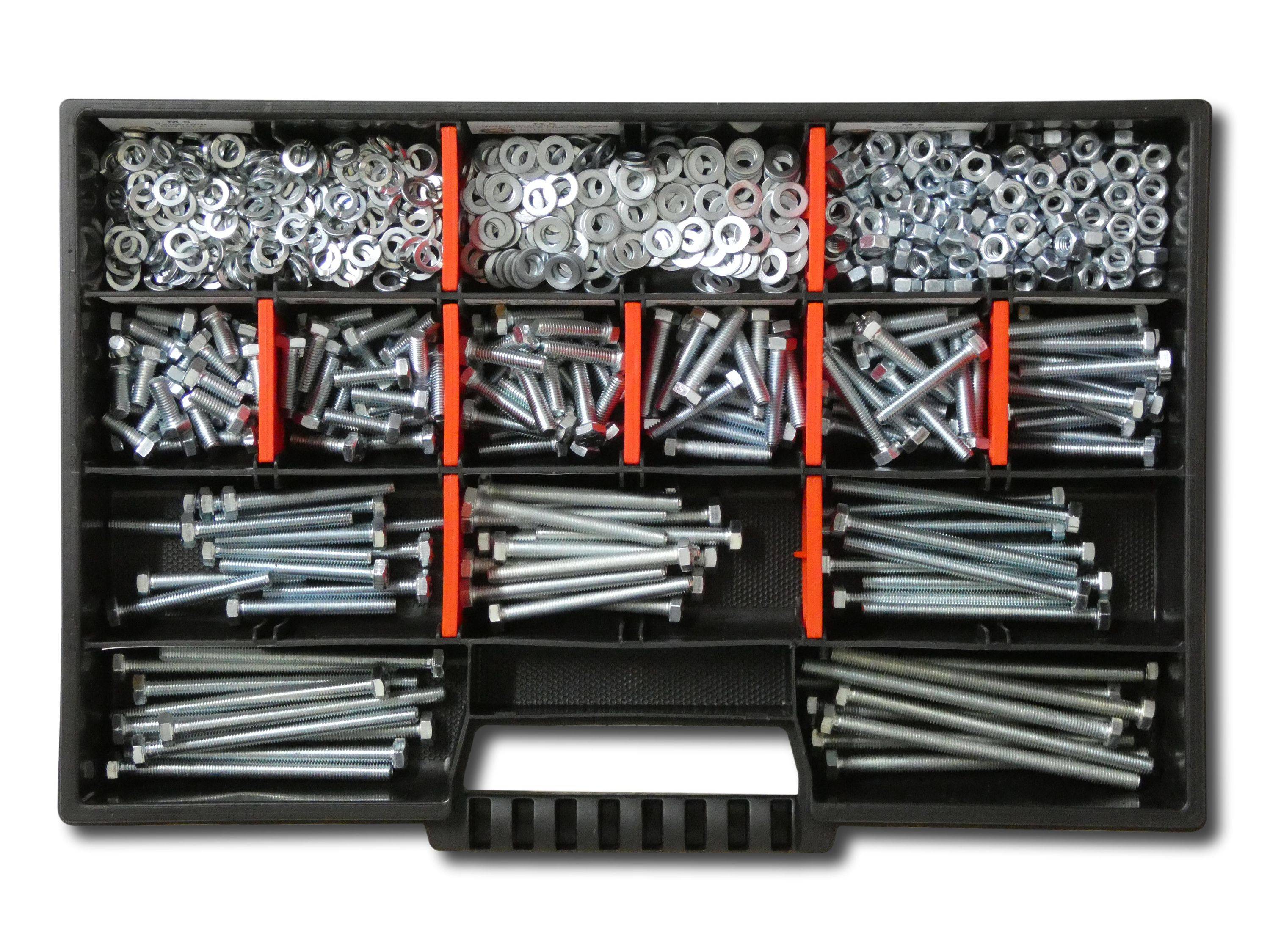 700 tlg Sechskantschrauben Sortiment mit Muttern Unterlegscheiben Federringen M5 // 12mm-80mm Schrauben Set