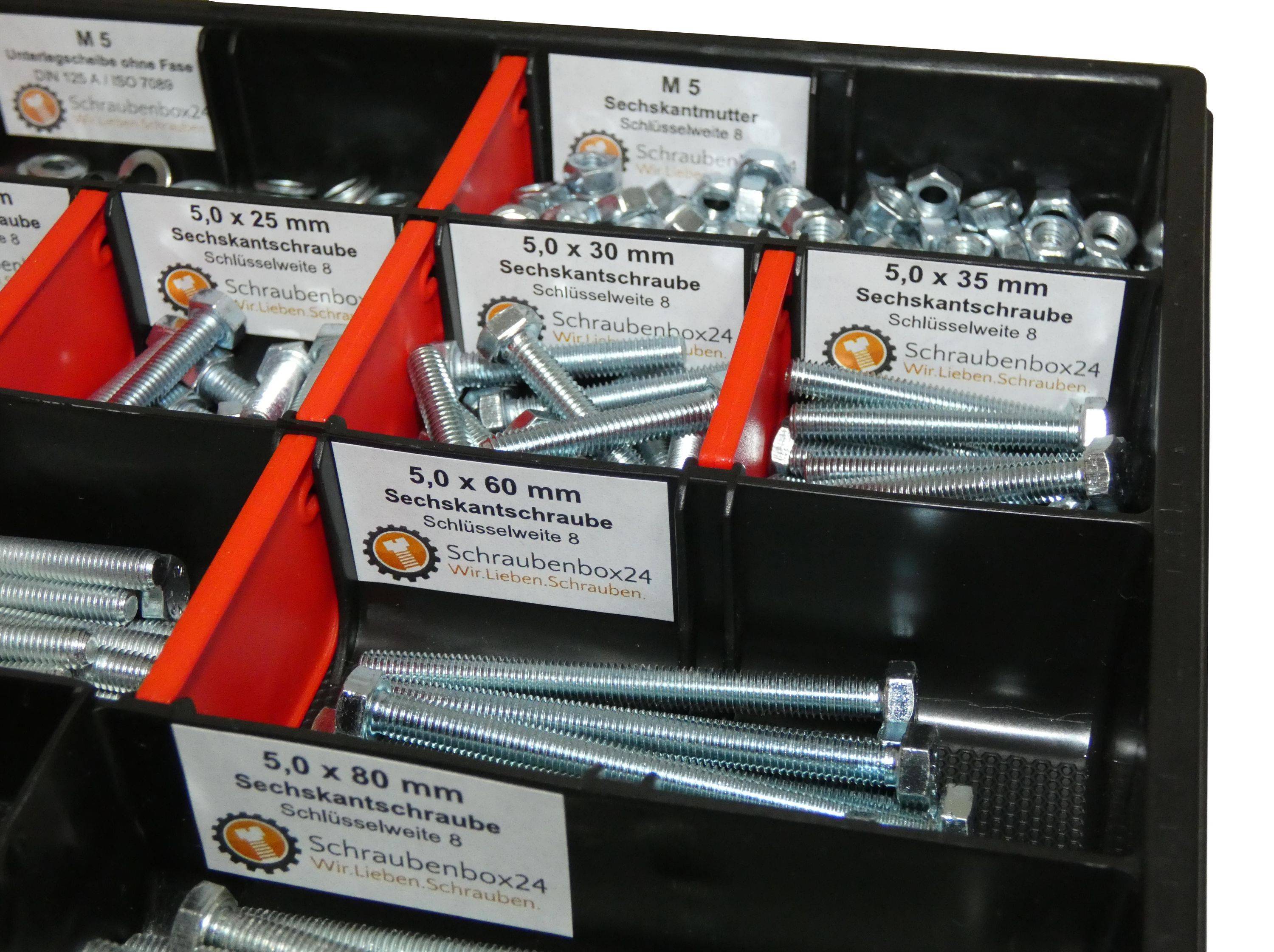 700 tlg Sechskantschrauben Sortiment mit Muttern Unterlegscheiben Federringen M5 // 12mm-80mm Schrauben Set