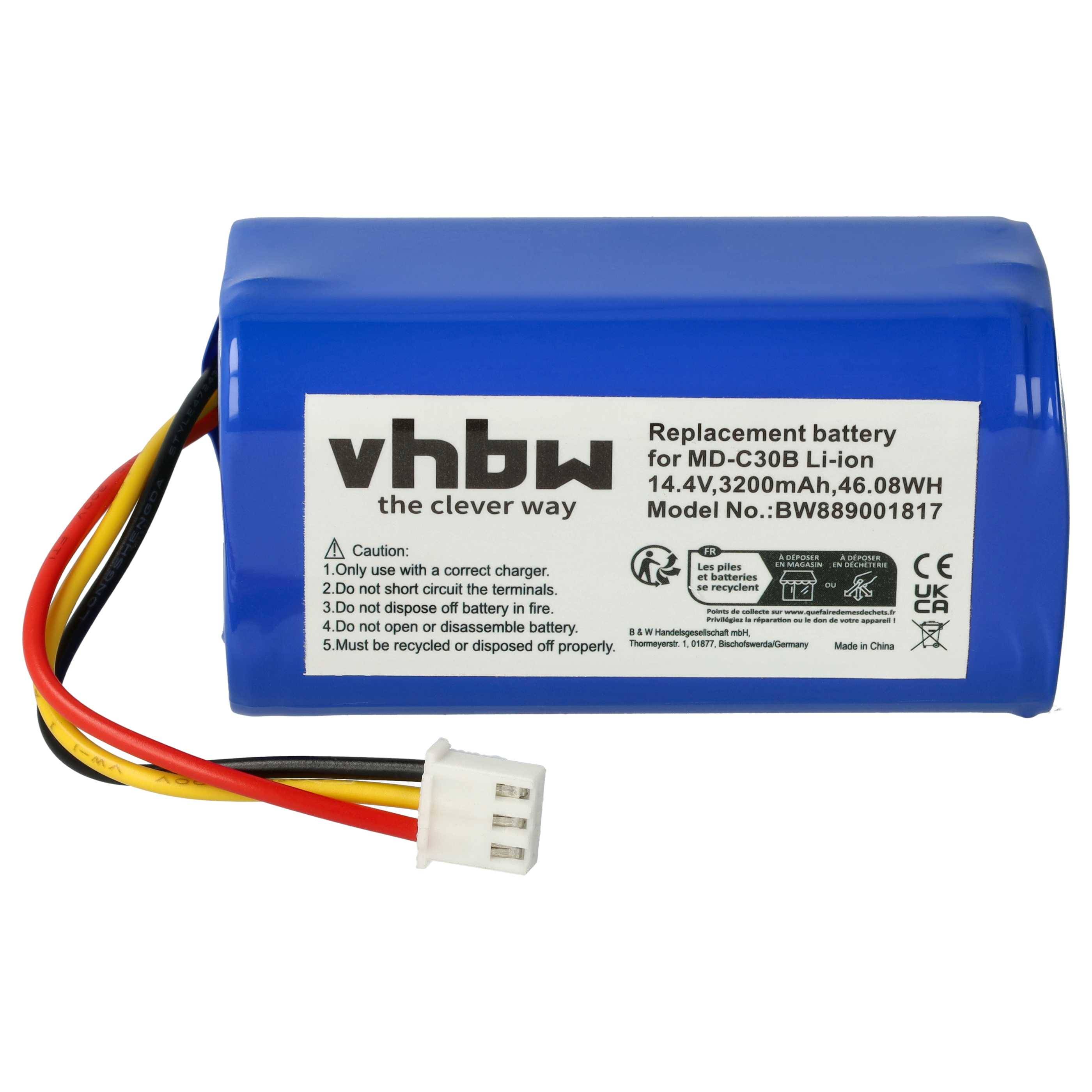 vhbw Akku kompatibel mit Blaupunkt Bluebot XVAC BPK-VCBB1XVB Saugroboter (3200 mAh, 14,4 V, Li-Ion)