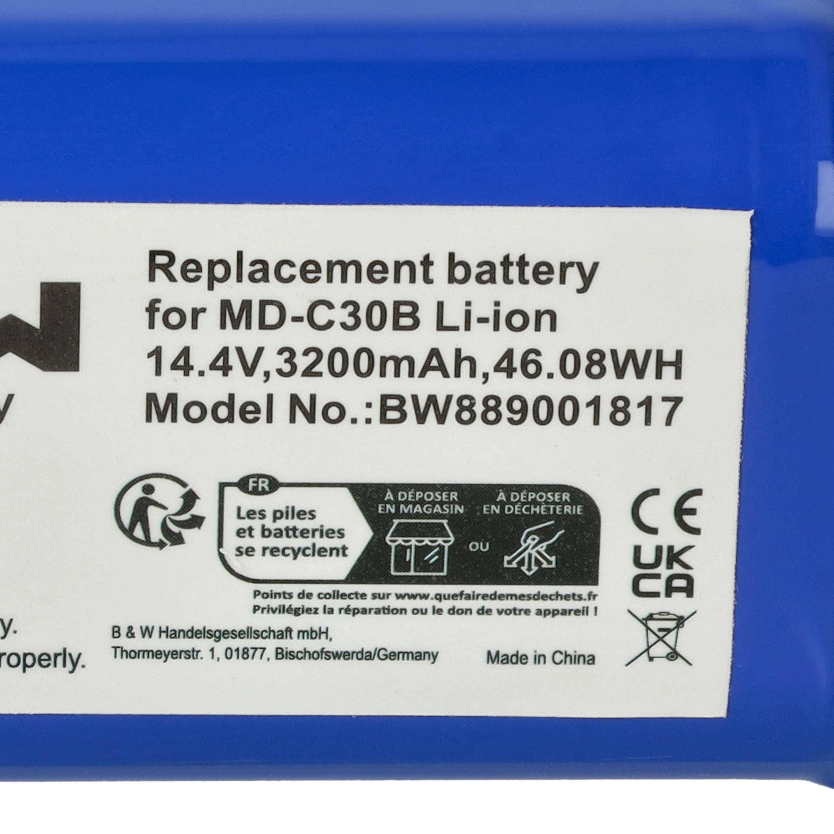 vhbw Akku kompatibel mit Grundig VCR 2330 Saugroboter (3200 mAh, 14,4 V, Li-Ion)