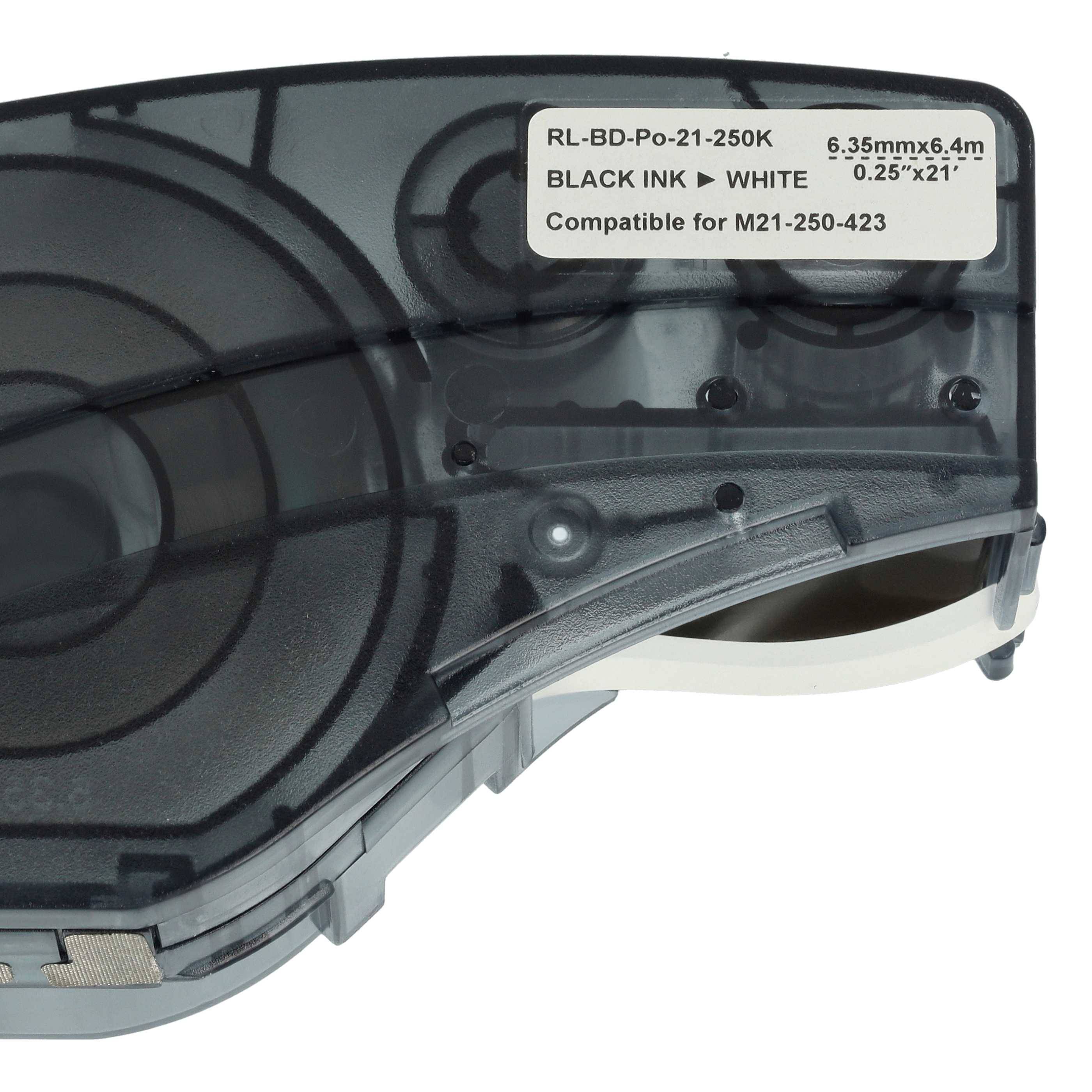 vhbw 5x Schriftband-Kassette kompatibel mit Brady BMP21-LAB, BMP21-PLUS, ID PAL, BMP21, LABPAL Etiketten-Drucker 6,35mm Schwarz auf Weiß, Polyester