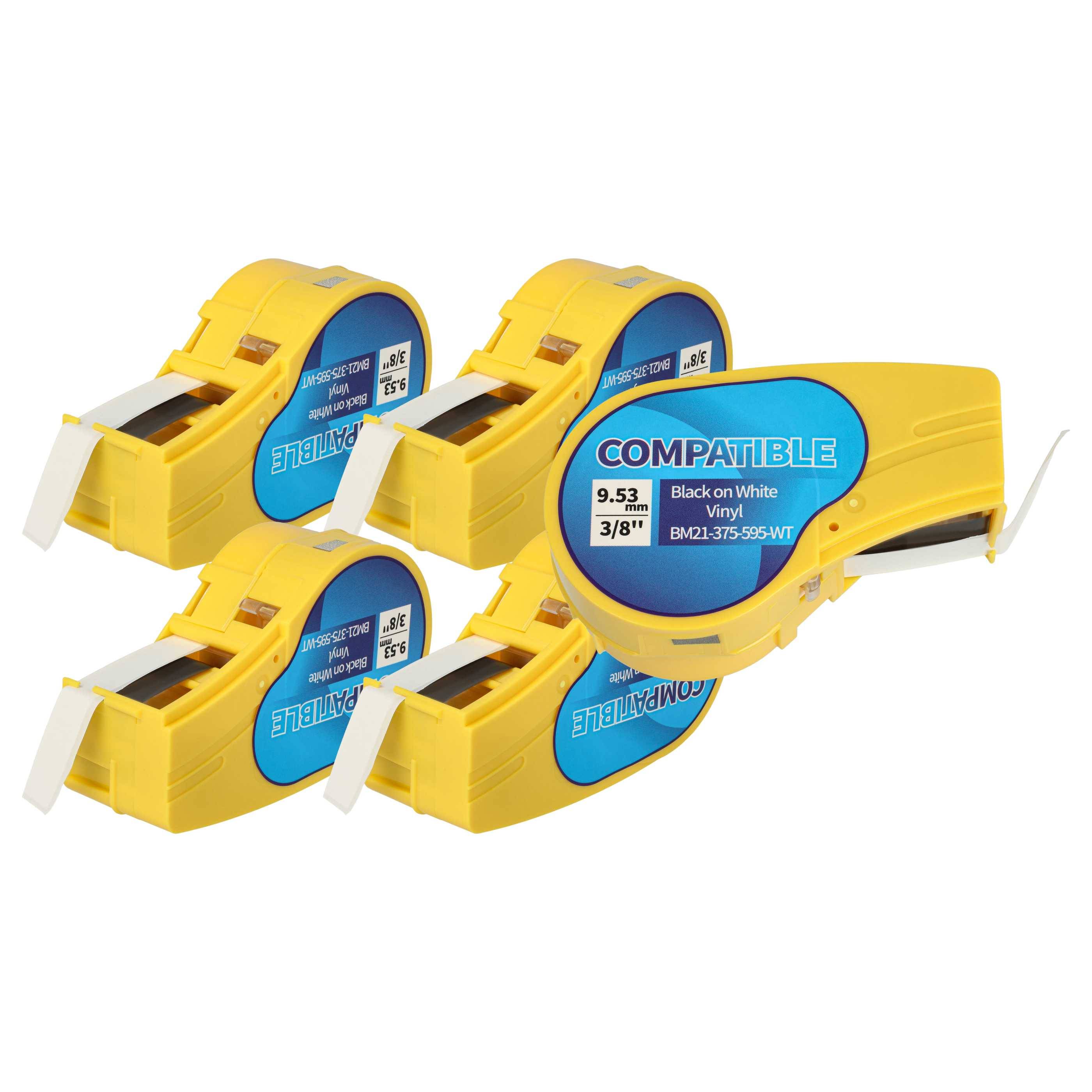 vhbw 5x Schriftband-Kassette kompatibel mit Brady BMP21-LAB, BMP21-PLUS, ID PAL, BMP21 Etiketten-Drucker 6,4m x 9,35mm Schwarz auf Weiß, Vinyl