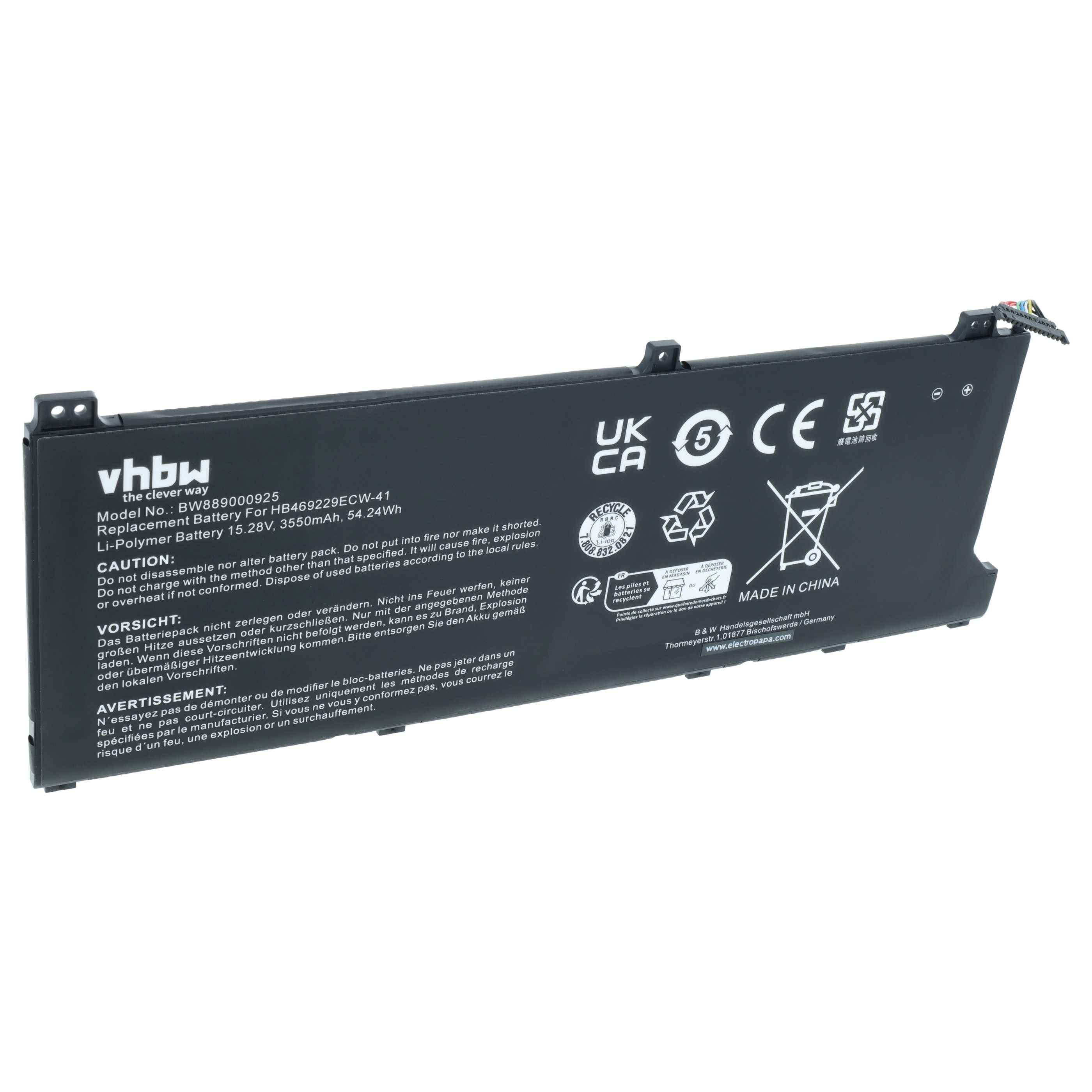 vhbw 1x Akku Ersatz für Huawei HB4692Z9ECW-41 für Notebook (3550 mAh, 15,28 V, Li-Polymer)