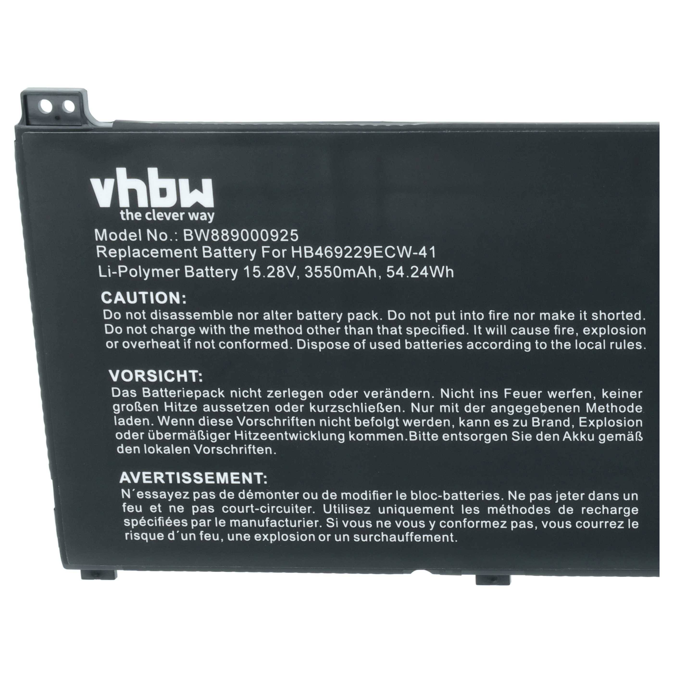 vhbw 1x Akku kompatibel mit Huawei MediaPad D 14, WAH9P, WAQ9HNR Notebook (3550 mAh, 15,28 V, Li-Polymer)