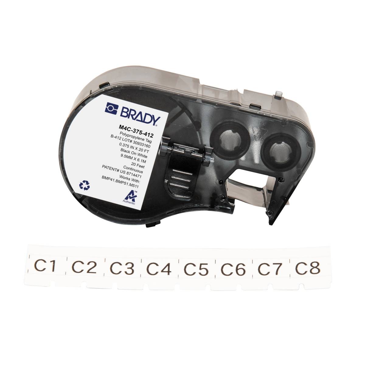 Endlos-Etikett aus Polypropylen, 9,53 mm x 6,1 m, weiß, Brady M4C-375-412