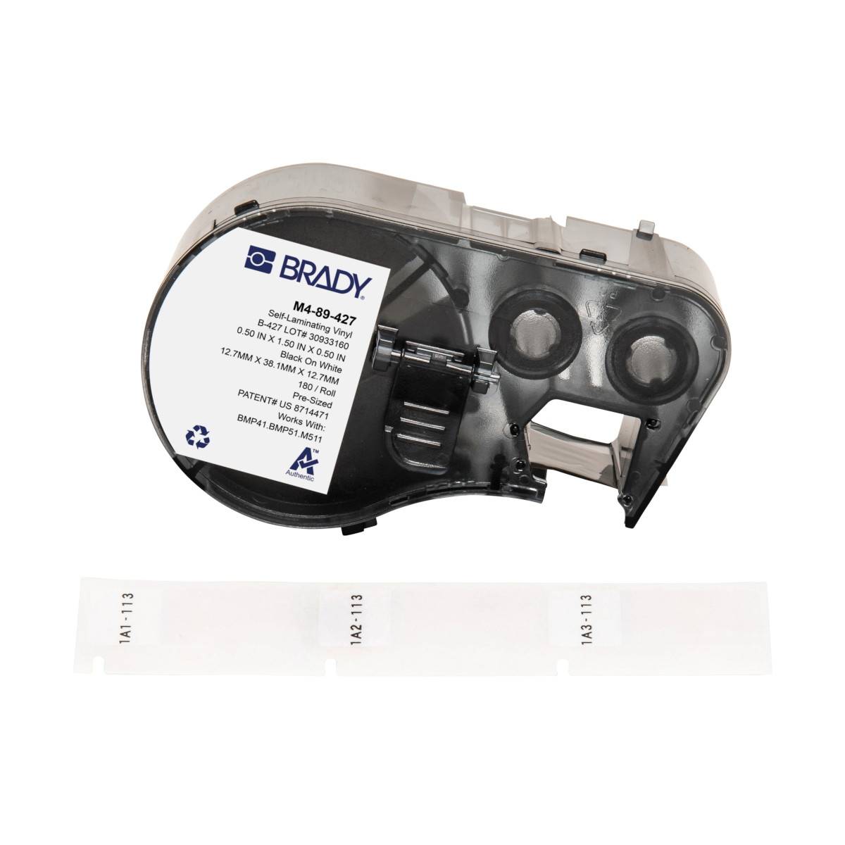 selbstlaminierende Etiketten aus Vinyl, 12,7 mm x 38,1 mm, weiß/transparent, Brady M4-89-427