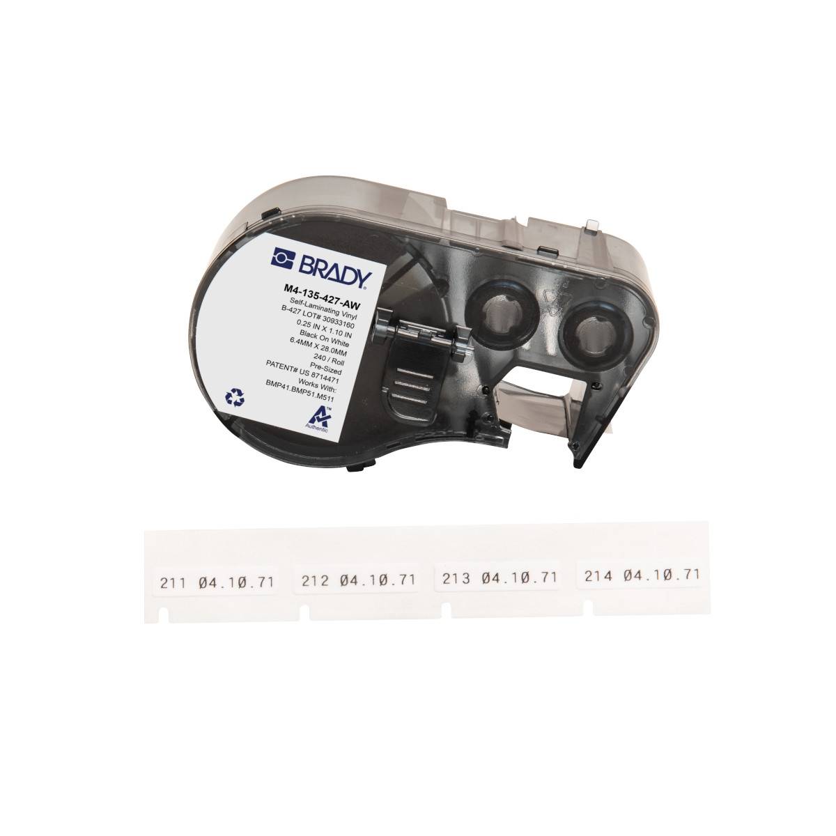 selbstverlöschende Etiketten aus Vinyl, 6,35 mm x 27,94 mm, weiß, Brady M4-135-427-AW