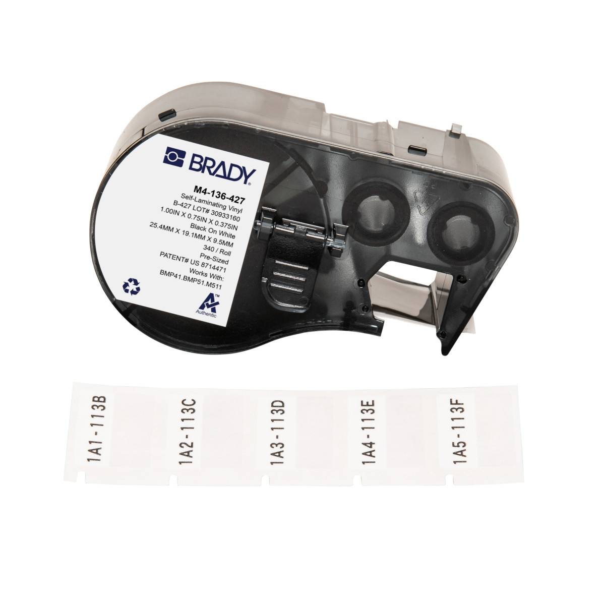 selbstlaminierende Etiketten aus Vinyl, 25,4 mm x 19,05 mm, weiß/transparent, Brady M4-136-427