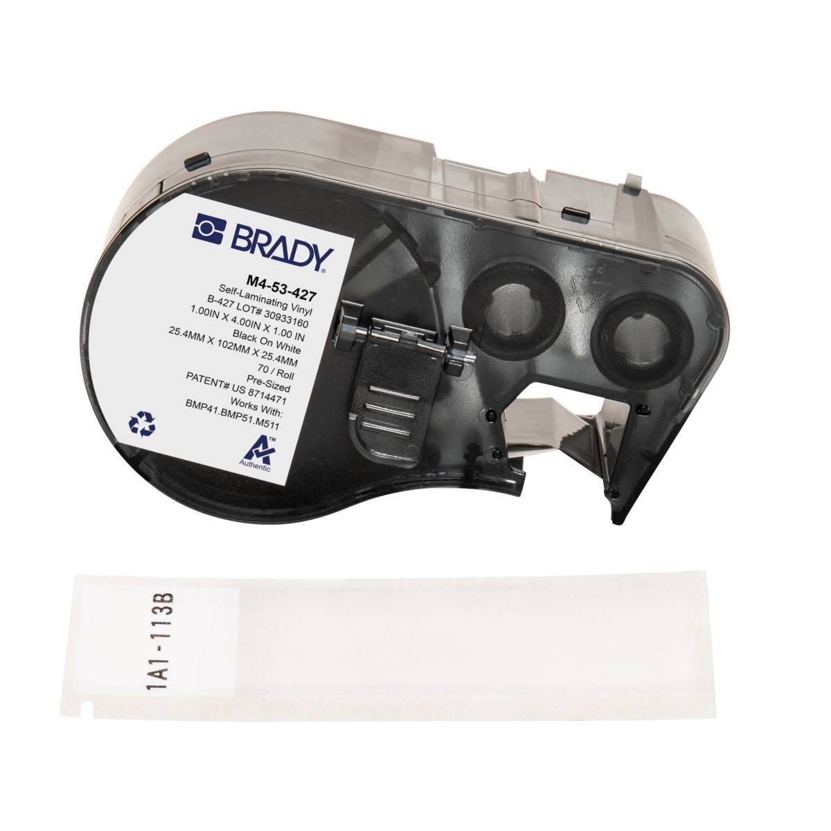 selbstlaminierende Etiketten aus Vinyl, 25,4 mm x 101,6 mm, weiß/transparent, Brady M4-53-427
