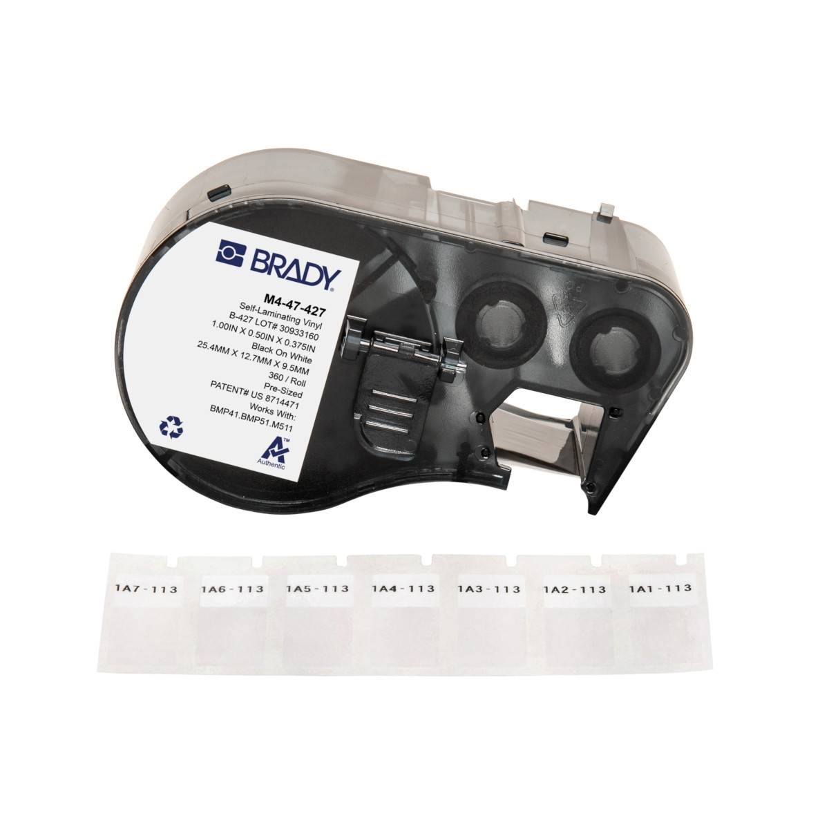 selbstlaminierende Etiketten aus Vinyl, 12,7 mm x 25,4 mm, weiß/transparent, Brady M4-47-427